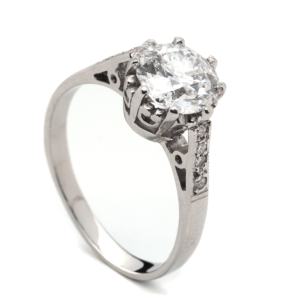 Ogden of Harrogate Jewellery Platinum Rare High Colour Old Mine Cut Diamond Solitaire Ring