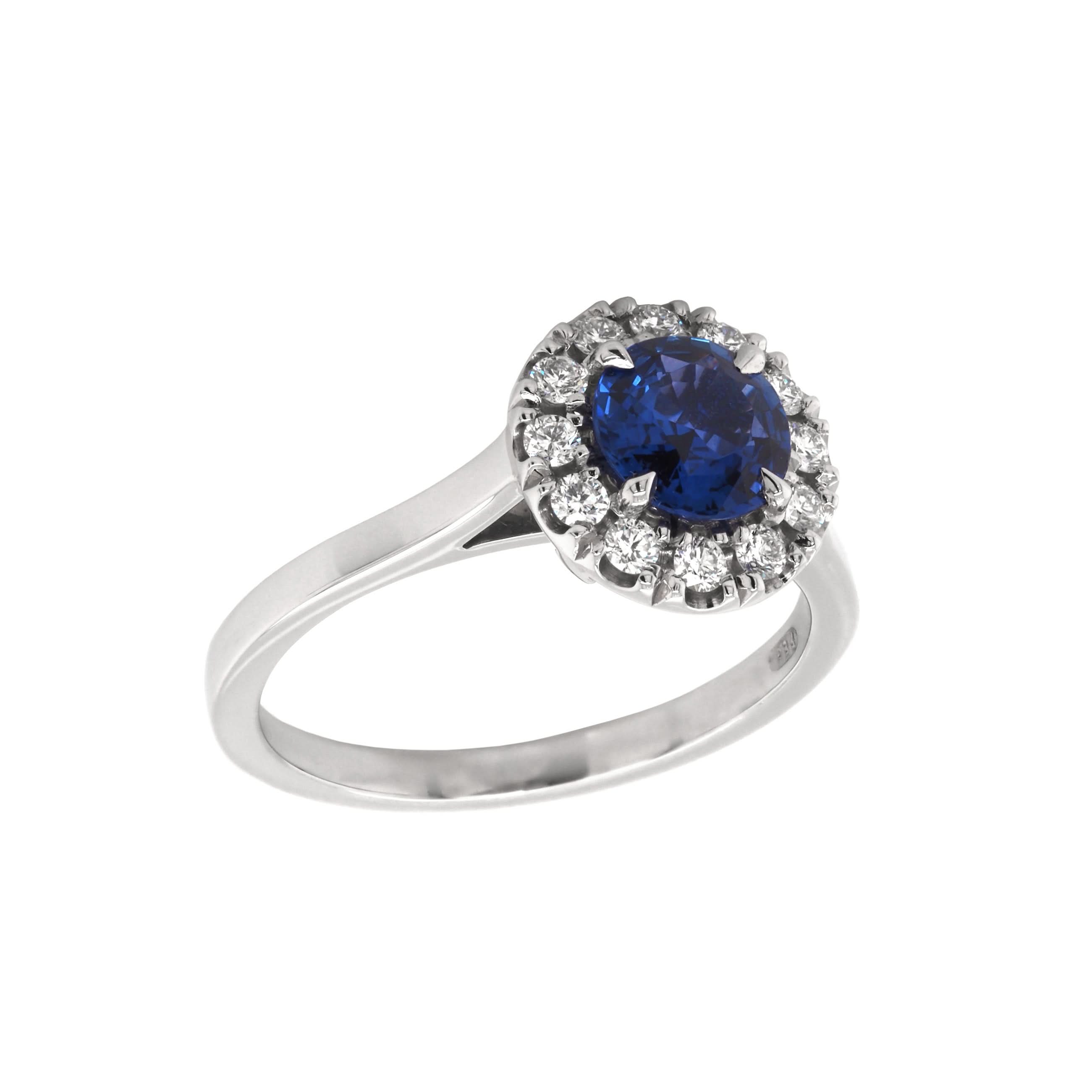 Ogden of Harrogate Jewellery Platinum Round Sapphire and Diamond Cluster Ring