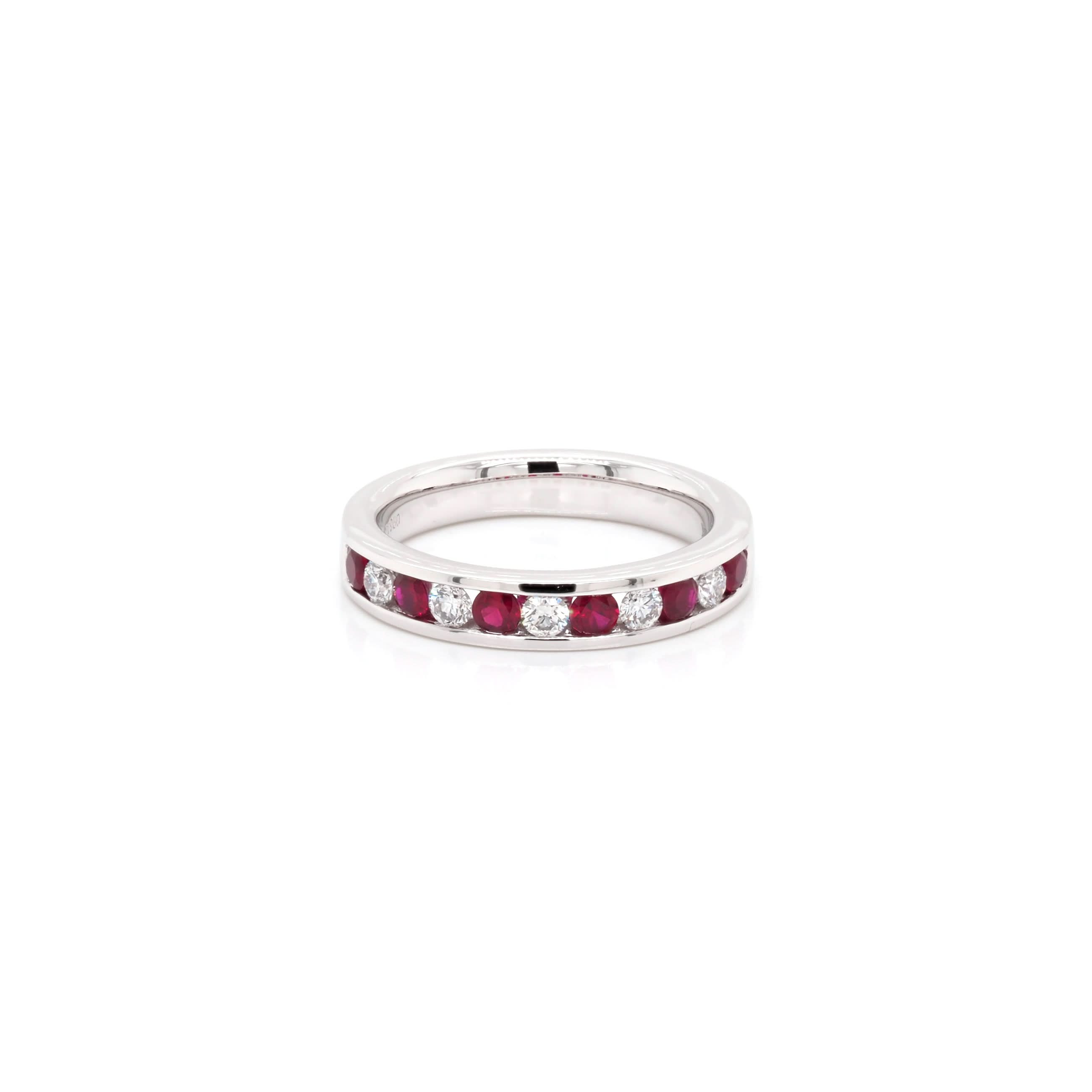 Ogden of Harrogate Jewellery Platinum Ruby and Diamond-Set Half Eternity Ring
