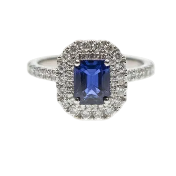 Ogden of Harrogate Jewellery Platinum Sapphire and Diamond Double-Halo Ring