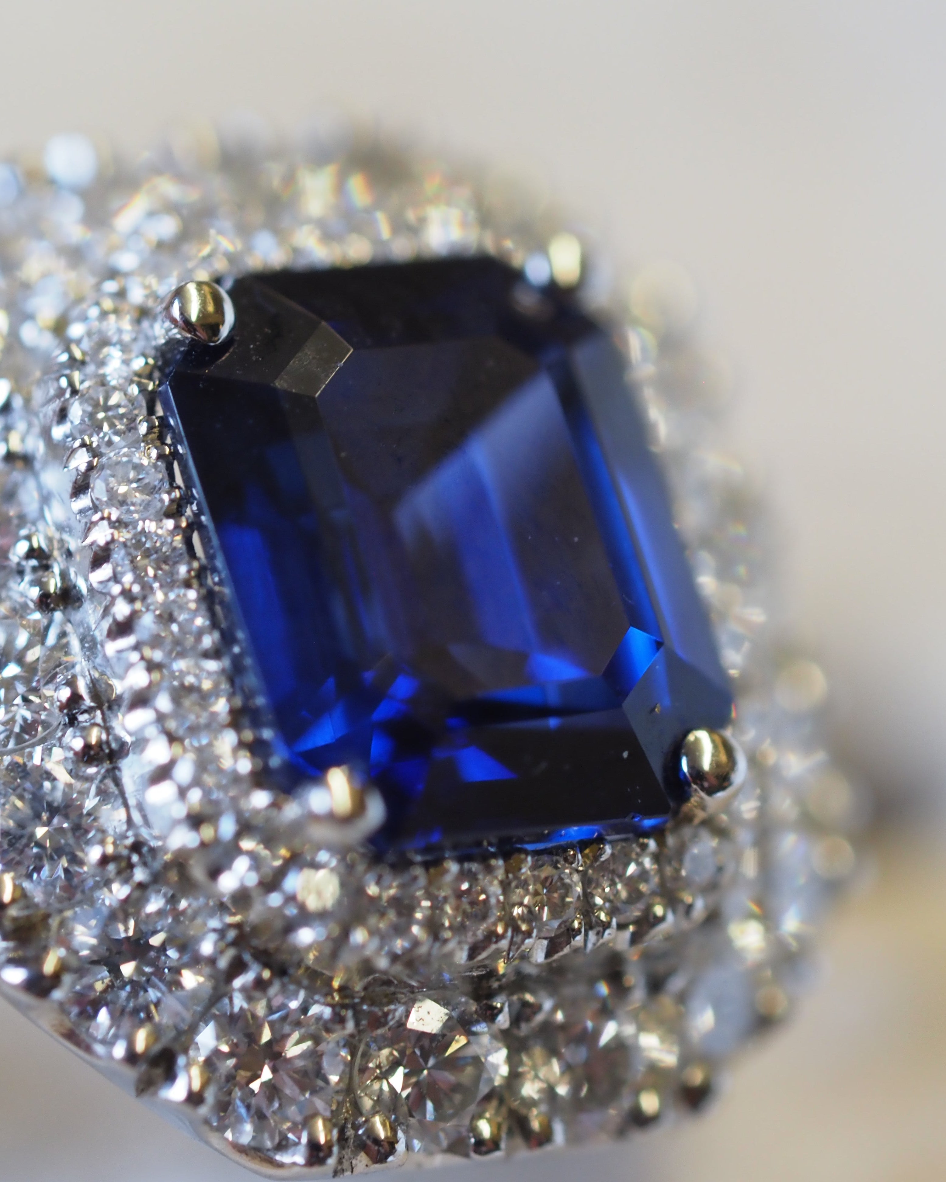 Ogden of Harrogate Jewellery Platinum Sapphire and Diamond Double-Halo Ring