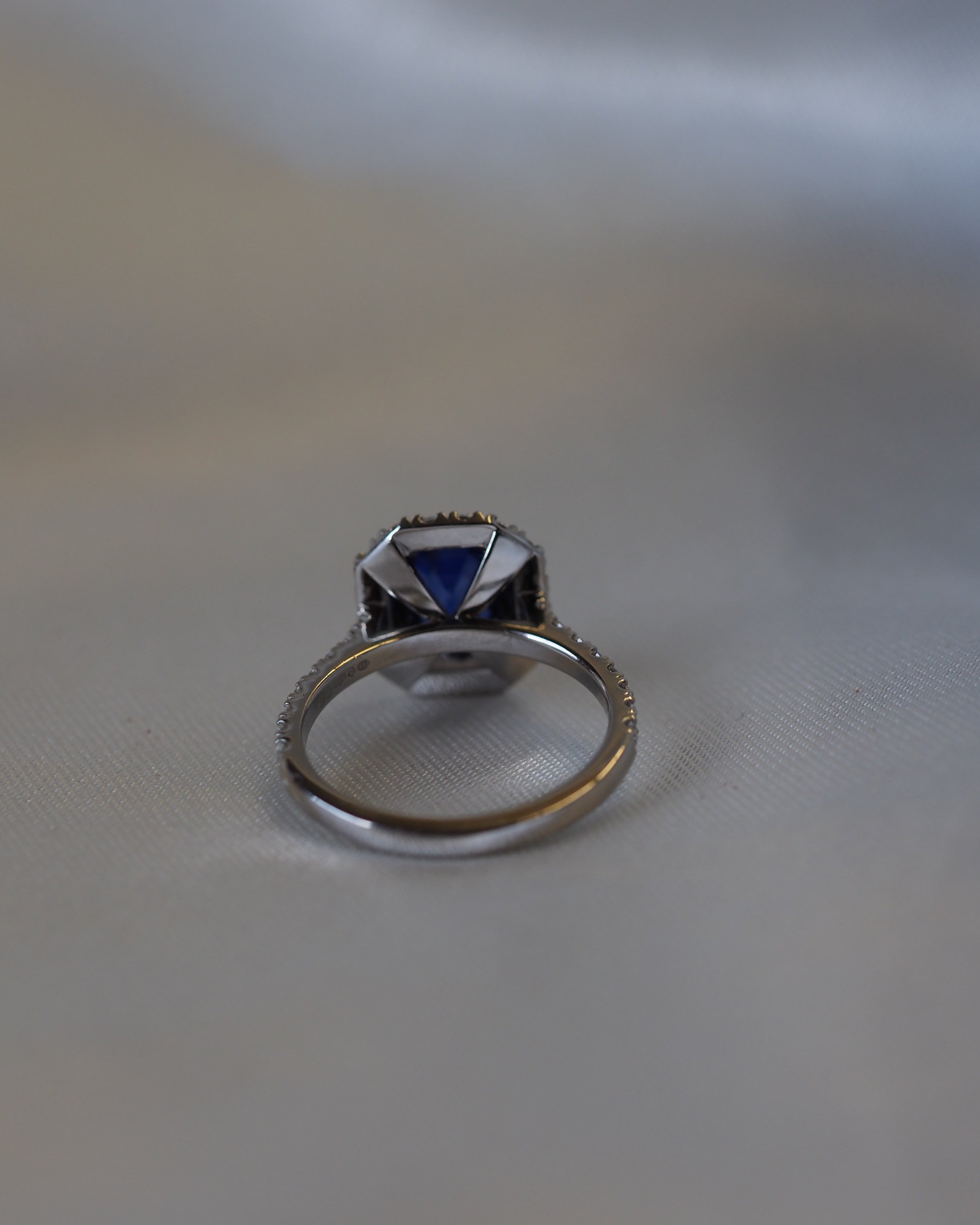 Ogden of Harrogate Jewellery Platinum Sapphire and Diamond Double-Halo Ring