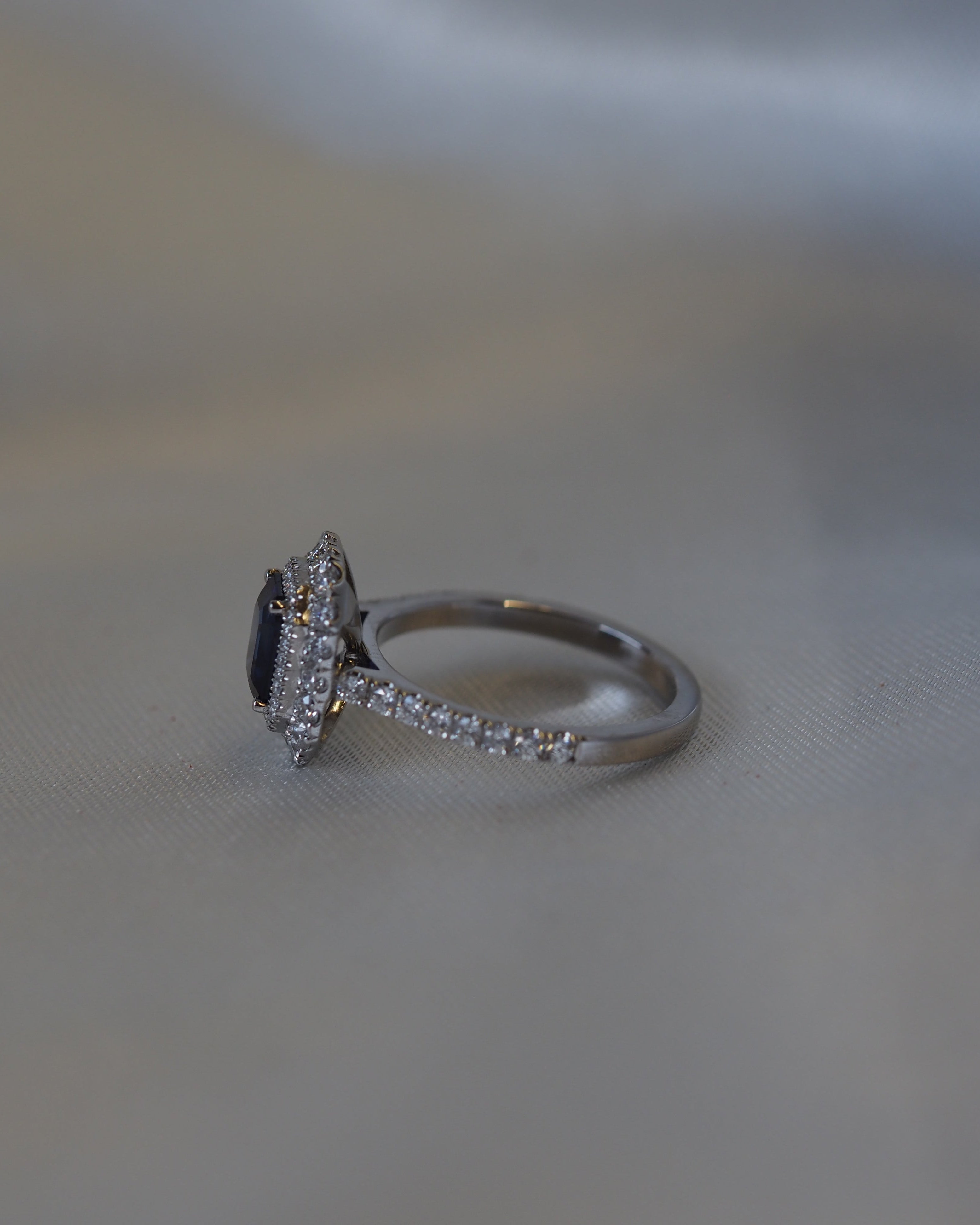 Ogden of Harrogate Jewellery Platinum Sapphire and Diamond Double-Halo Ring