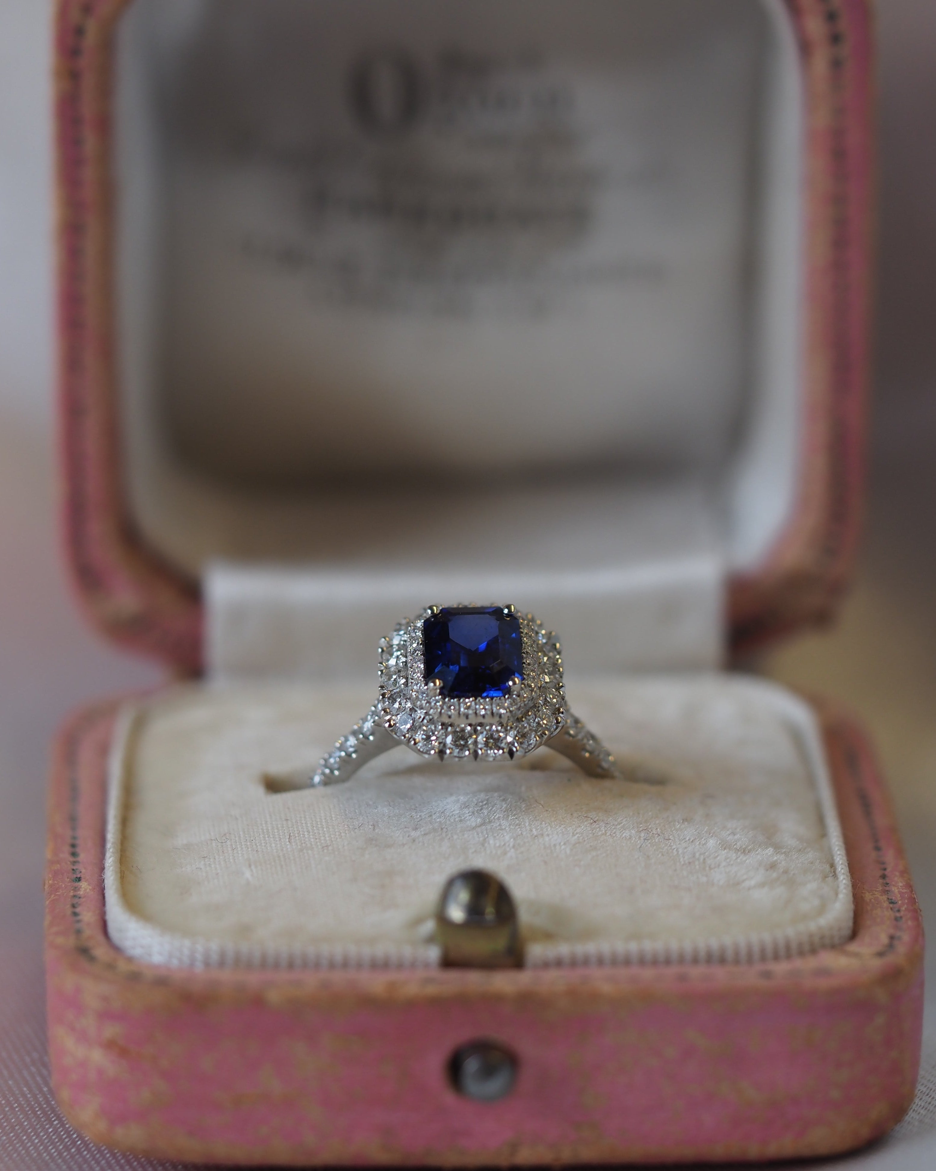 Ogden of Harrogate Jewellery Platinum Sapphire and Diamond Double-Halo Ring