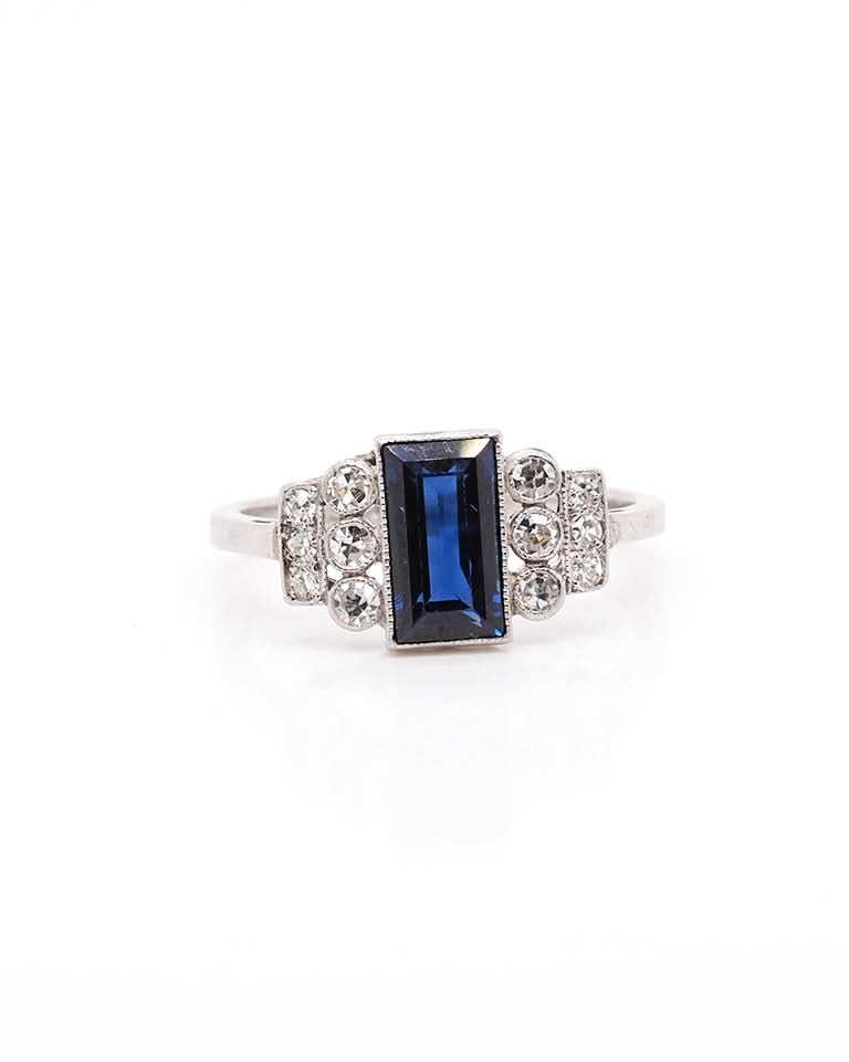 Ogden of Harrogate Jewellery Platinum Sapphire and Diamond Set Ring (c.1930)