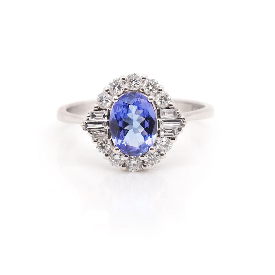 Ogden of Harrogate Jewellery Platinum Tanzanite and Diamond Cluster Ring