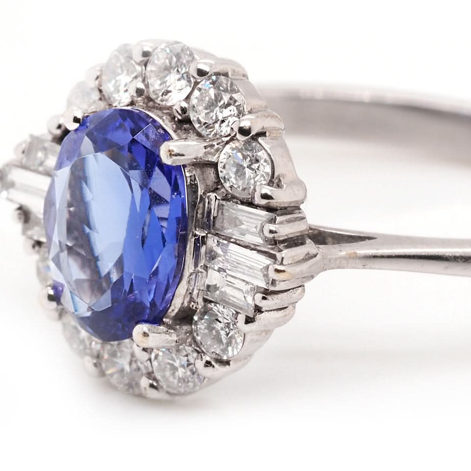 Ogden of Harrogate Jewellery Platinum Tanzanite and Diamond Cluster Ring
