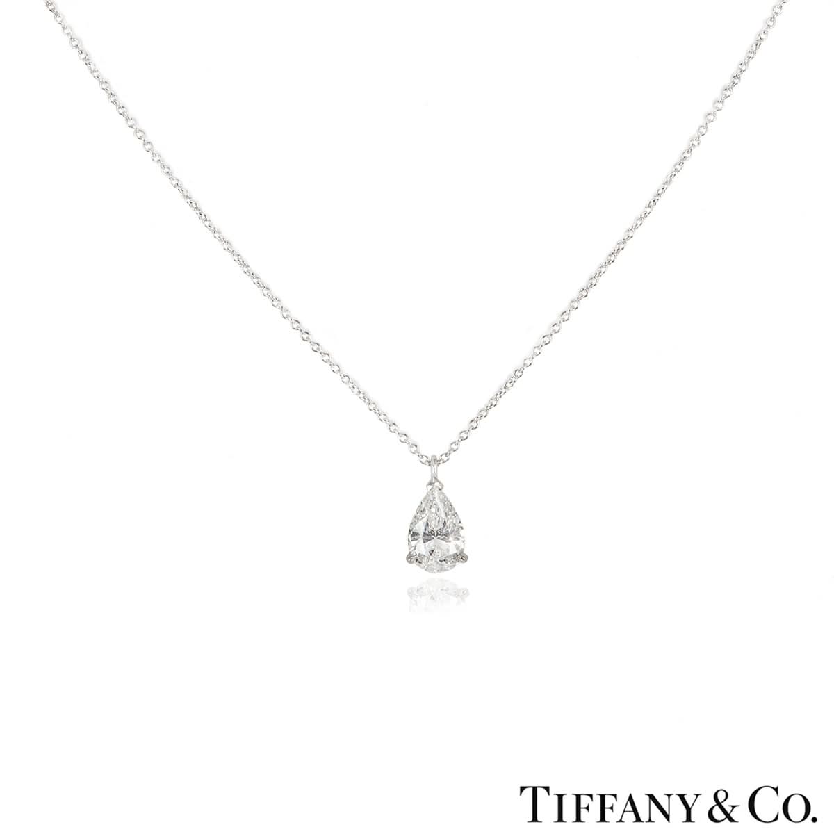 Ogden of Harrogate Jewellery Platinum Tiffany & Co. Pear Shaped Diamond Pendant and Chain
