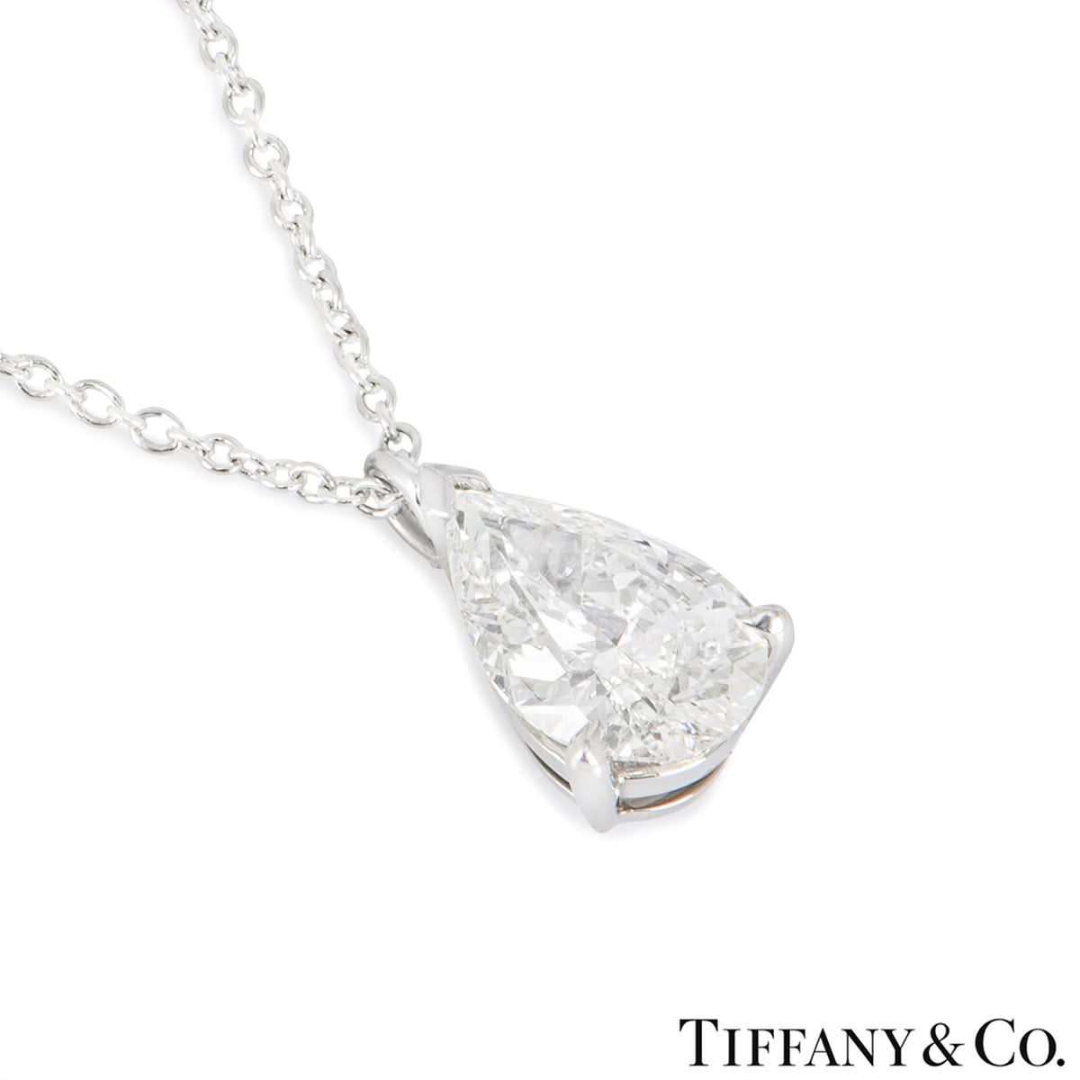 Ogden of Harrogate Jewellery Platinum Tiffany & Co. Pear Shaped Diamond Pendant and Chain