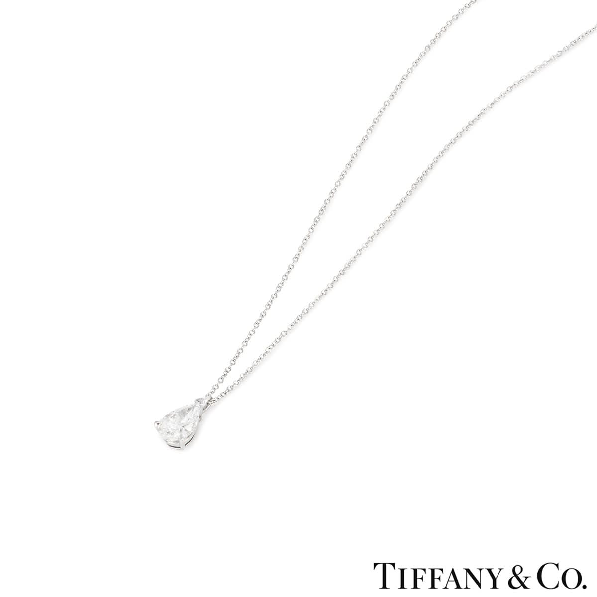 Ogden of Harrogate Jewellery Platinum Tiffany & Co. Pear Shaped Diamond Pendant and Chain