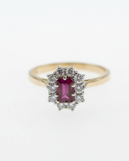 Ogden of Harrogate Jewellery Ruby and Diamond Cluster Ring in 18ct Yellow Gold