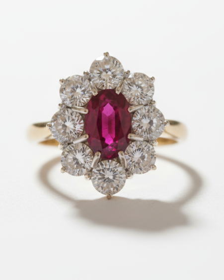 Ogden of Harrogate Jewellery Ruby and Diamond Cluster Ring *POA*