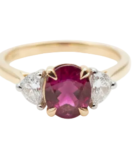 Ogden of Harrogate Jewellery Ruby and Diamond Three-Stone Ring in 18ct Yellow Gold