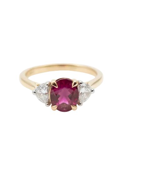 Ogden of Harrogate Jewellery Ruby and Diamond Three-Stone Ring in 18ct Yellow Gold