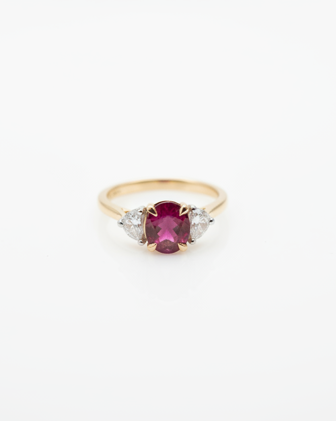 Ogden of Harrogate Jewellery Ruby and Diamond Three-Stone Ring in 18ct Yellow Gold