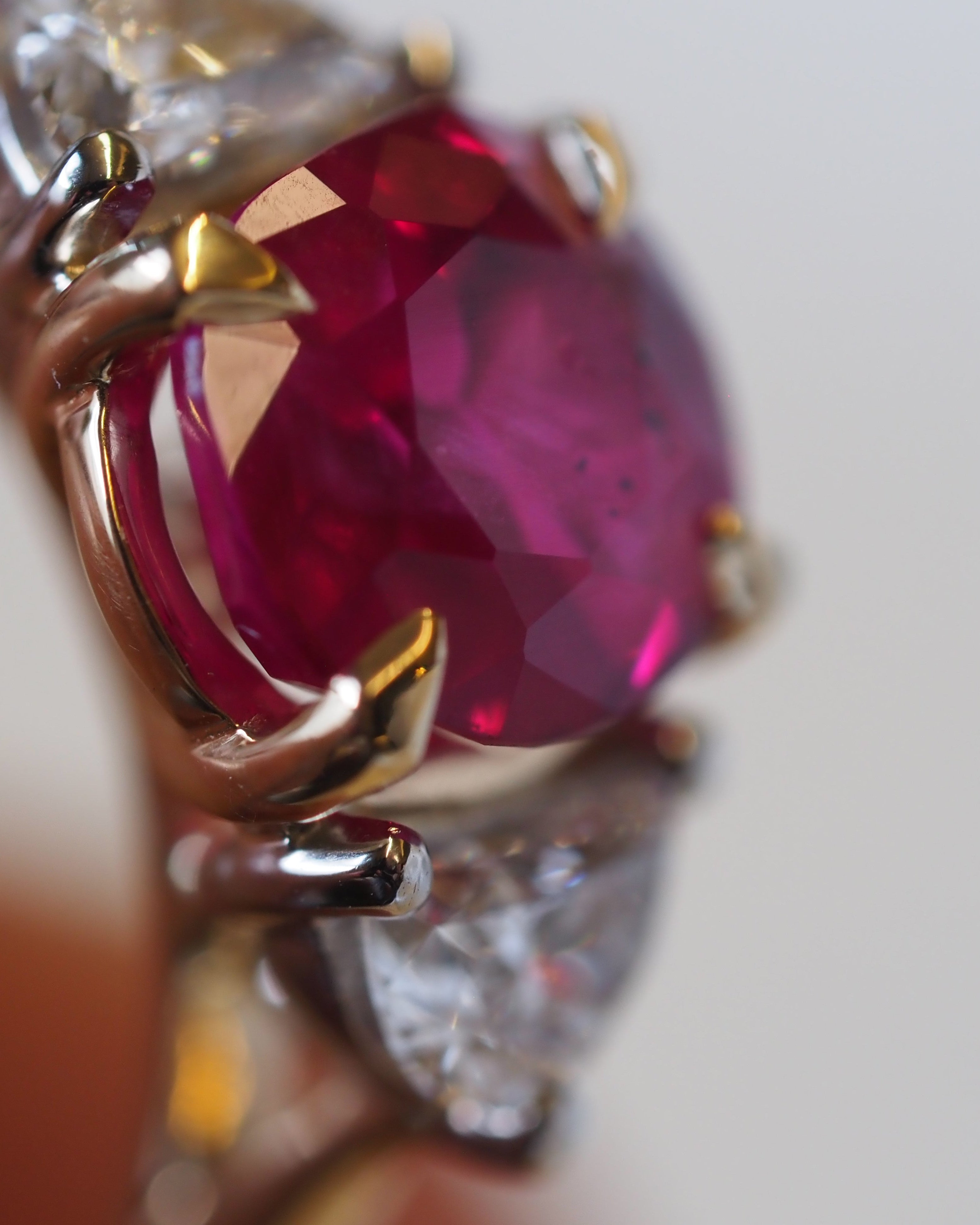 Ogden of Harrogate Jewellery Ruby and Diamond Three-Stone Ring in 18ct Yellow Gold