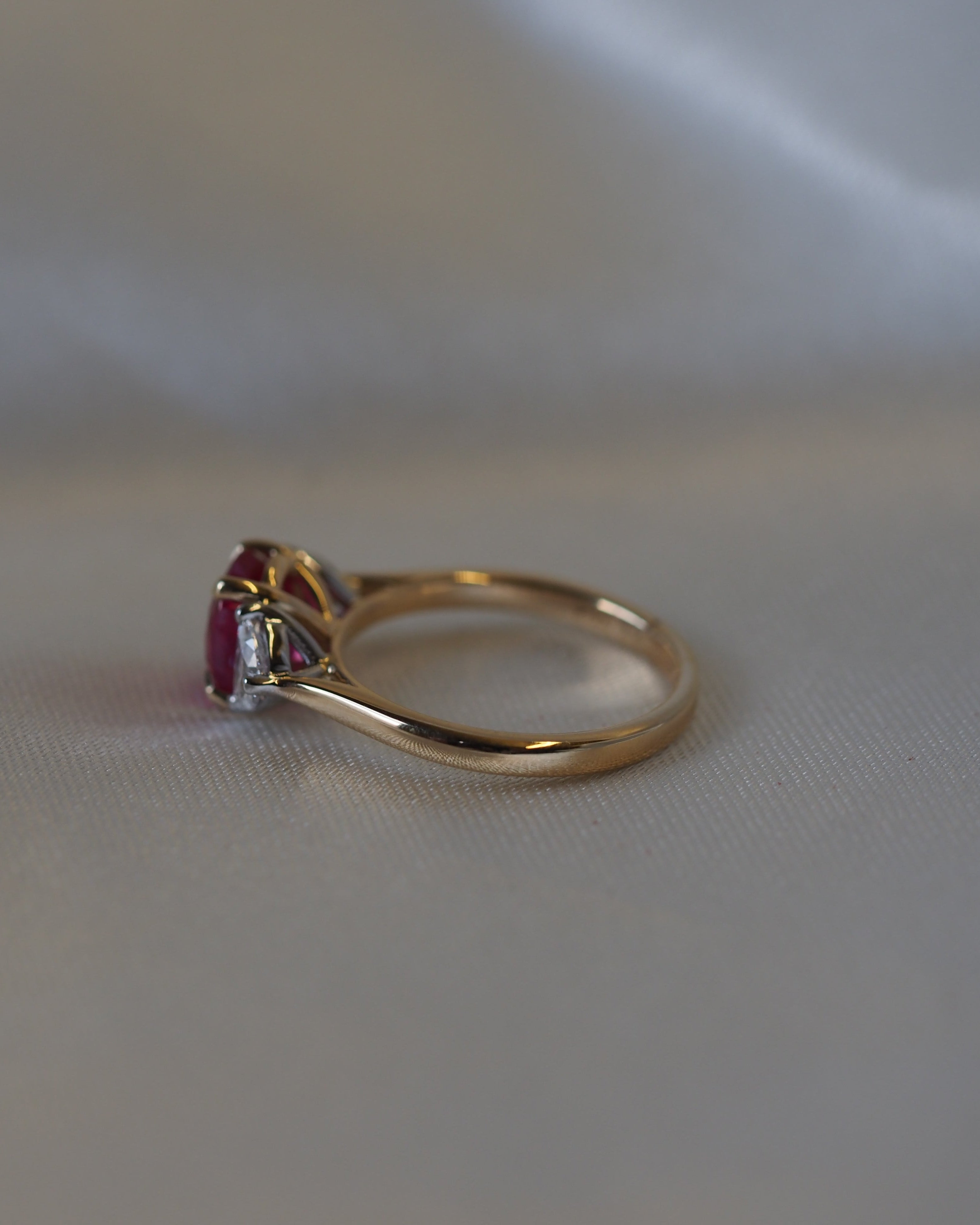 Ogden of Harrogate Jewellery Ruby and Diamond Three-Stone Ring in 18ct Yellow Gold