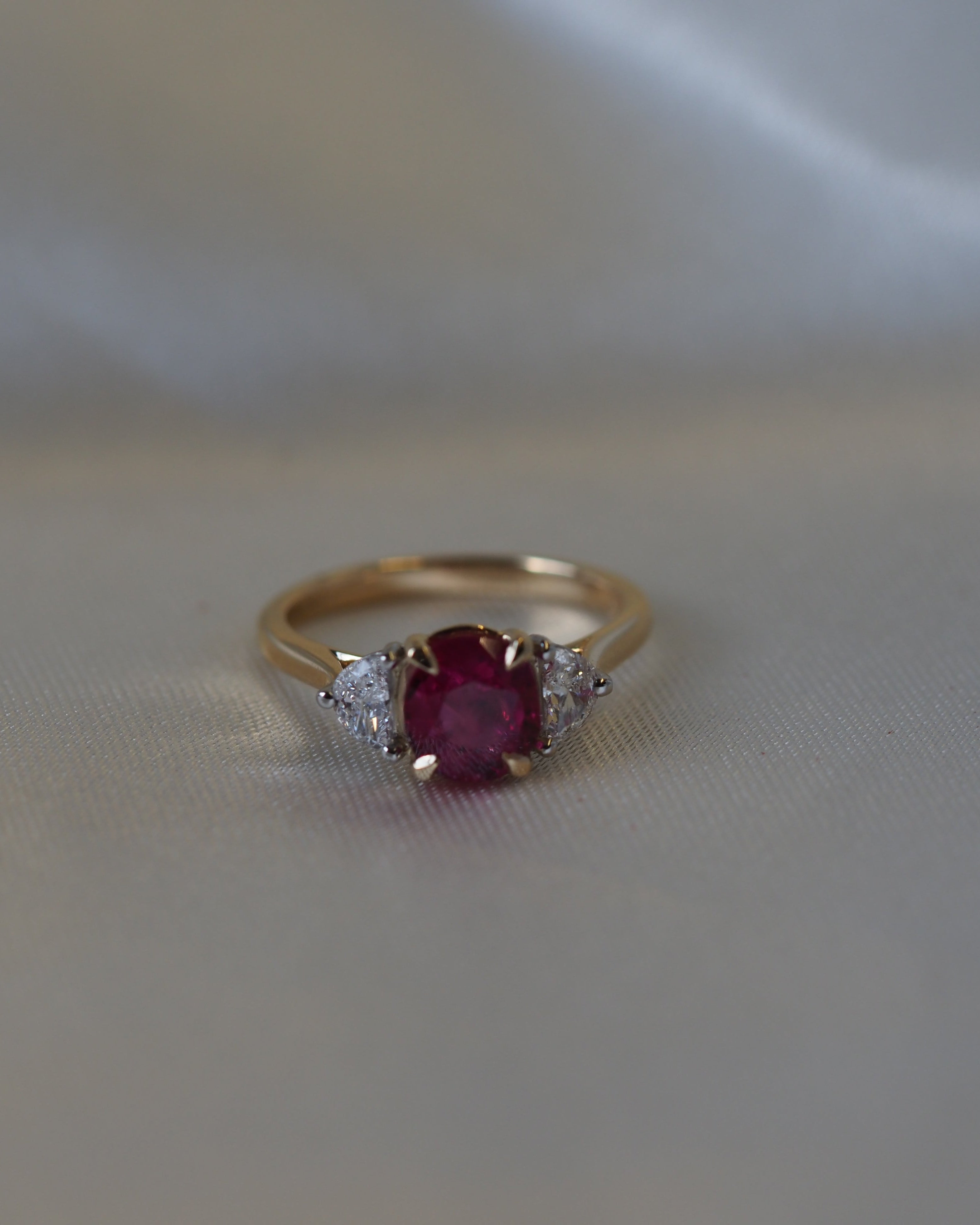 Ogden of Harrogate Jewellery Ruby and Diamond Three-Stone Ring in 18ct Yellow Gold