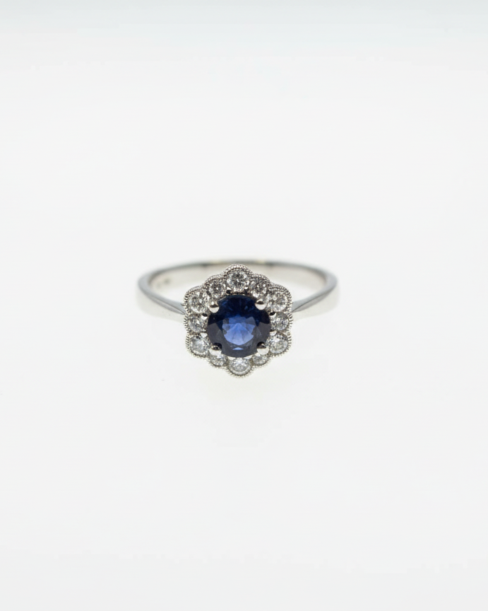 Ogden of Harrogate Jewellery Sapphire and Diamond Cluster Ring in 18ct White Gold