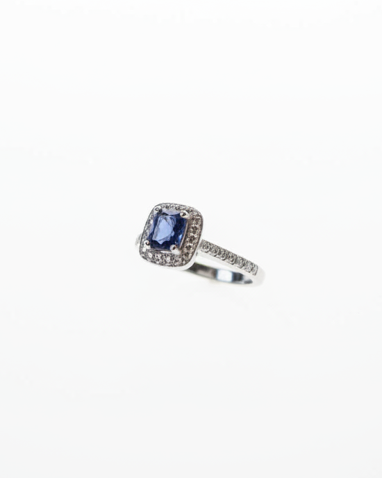 Ogden of Harrogate Jewellery Sapphire and Diamond Halo Ring in 18ct White Gold