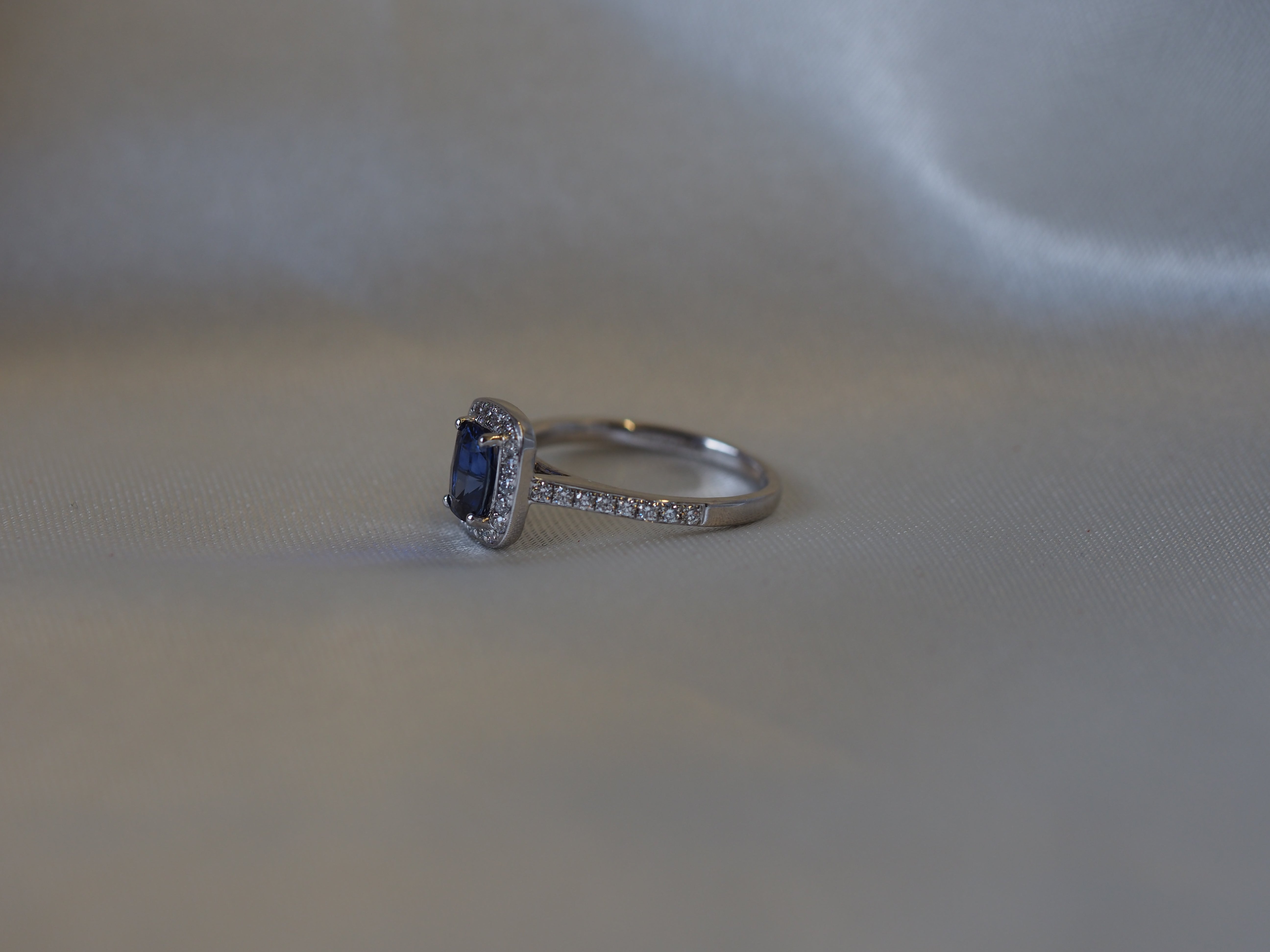 Ogden of Harrogate Jewellery Sapphire and Diamond Halo Ring in 18ct White Gold