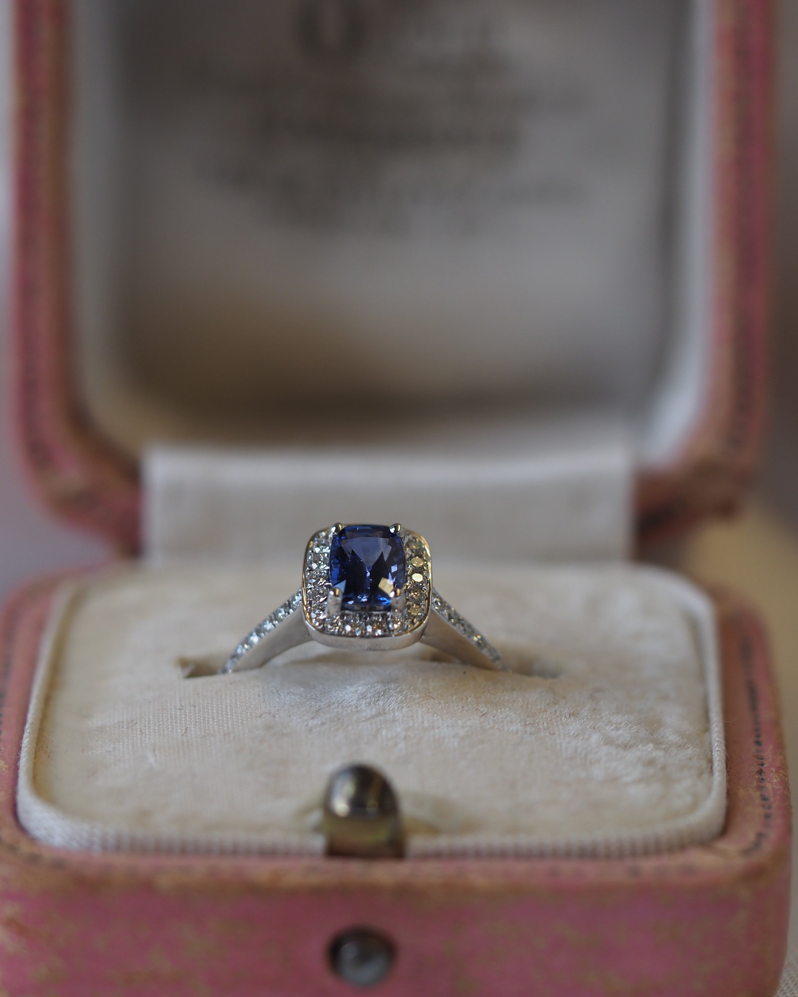Ogden of Harrogate Jewellery Sapphire and Diamond Halo Ring in 18ct White Gold