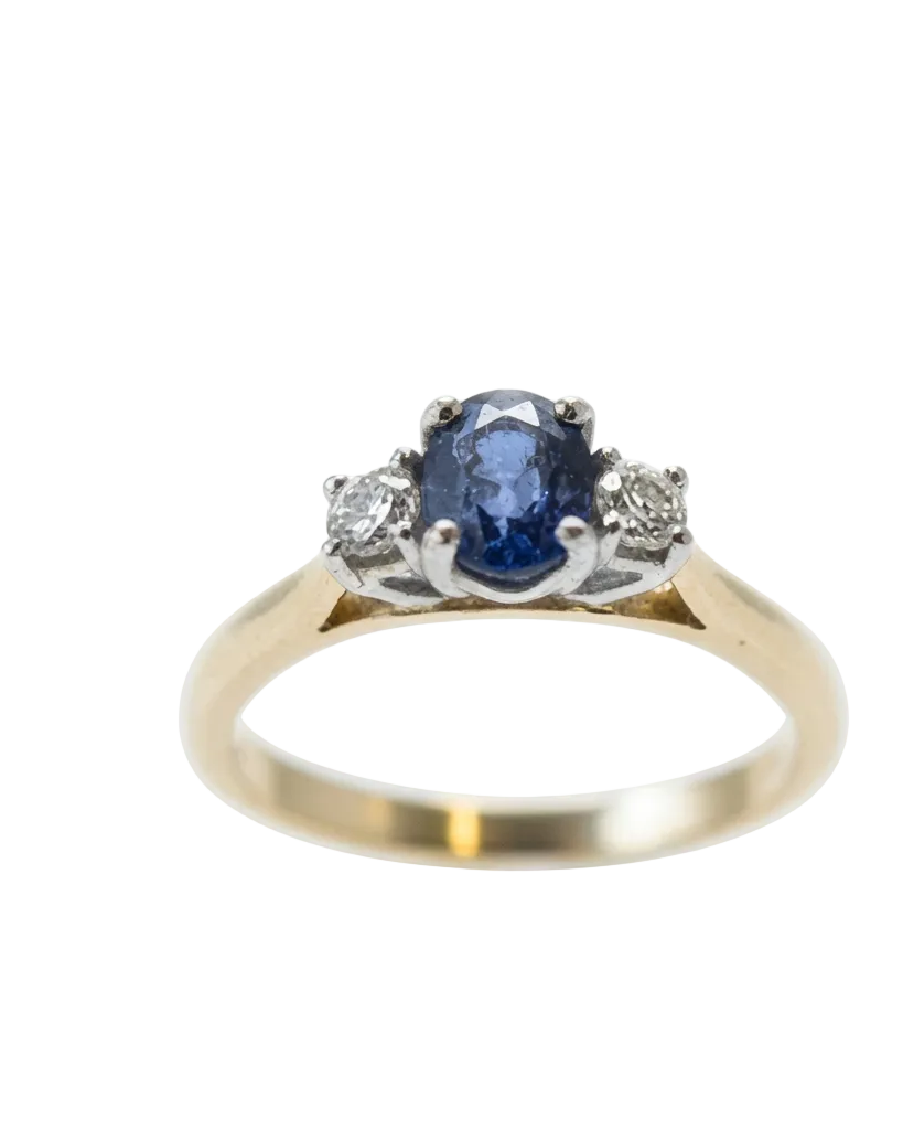 Ogden of Harrogate Jewellery Sapphire and Diamond Three-Stone Ring in 18ct Yellow Gold