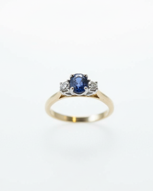 Ogden of Harrogate Jewellery Sapphire and Diamond Three-Stone Ring in 18ct Yellow Gold