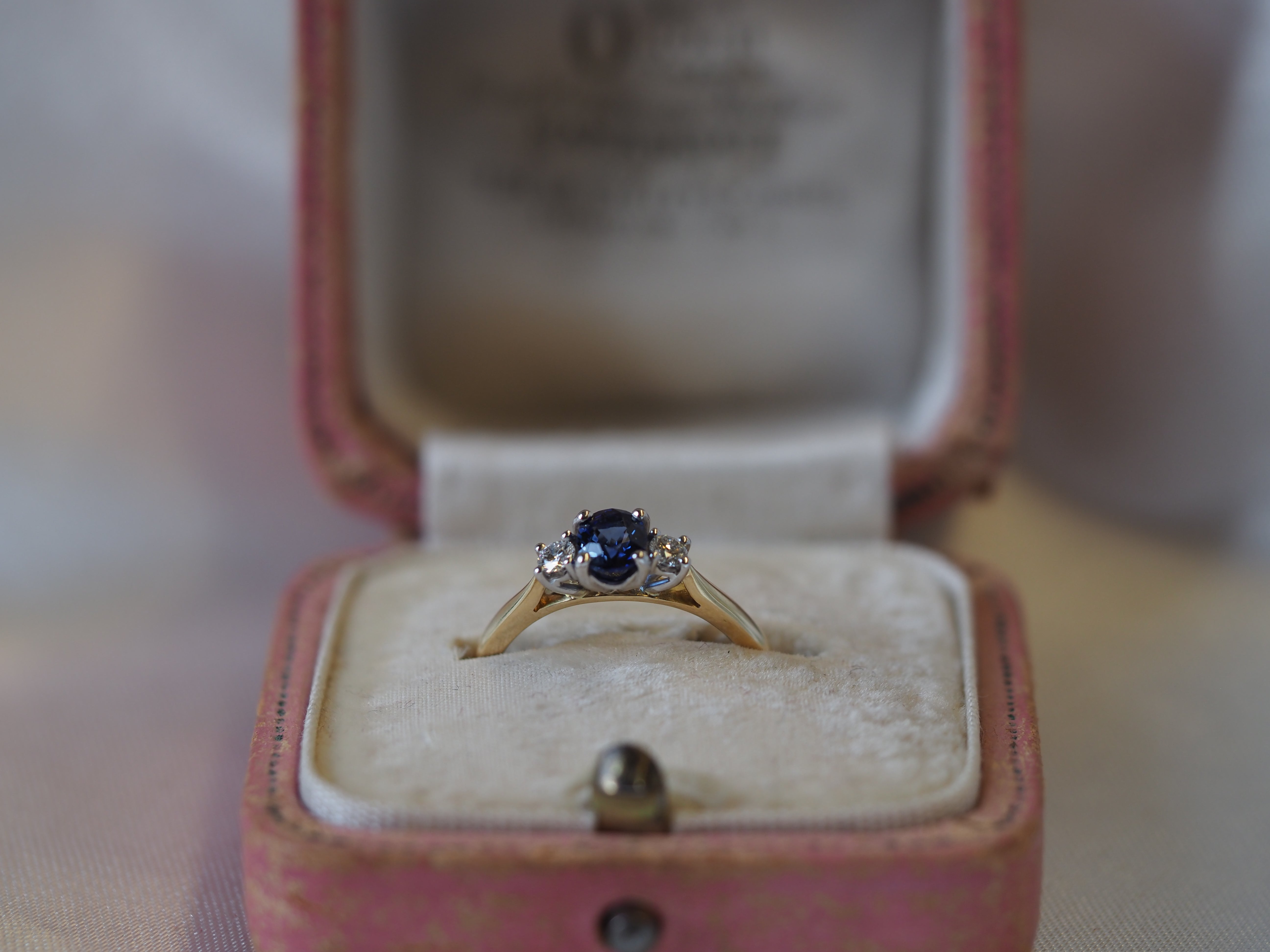 Ogden of Harrogate Jewellery Sapphire and Diamond Three-Stone Ring in 18ct Yellow Gold