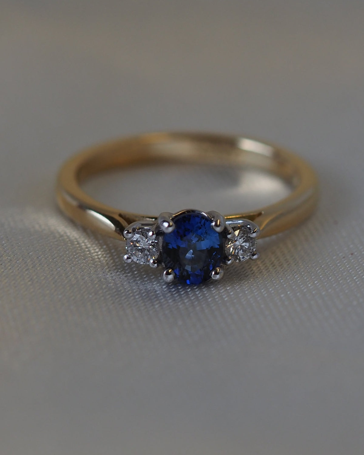Ogden of Harrogate Jewellery Sapphire and Diamond Three-Stone Ring in 18ct Yellow Gold