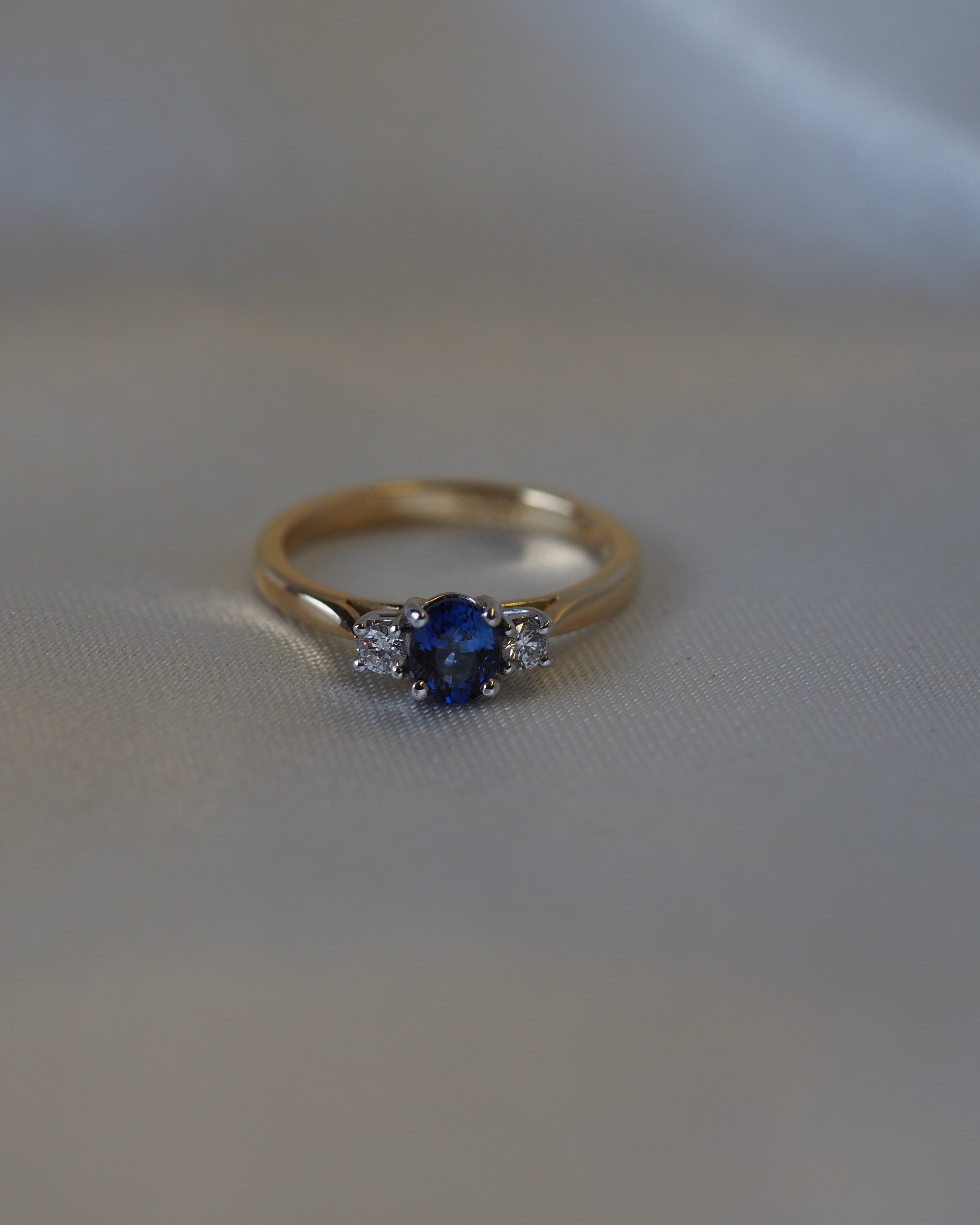 Ogden of Harrogate Jewellery Sapphire and Diamond Three-Stone Ring in 18ct Yellow Gold