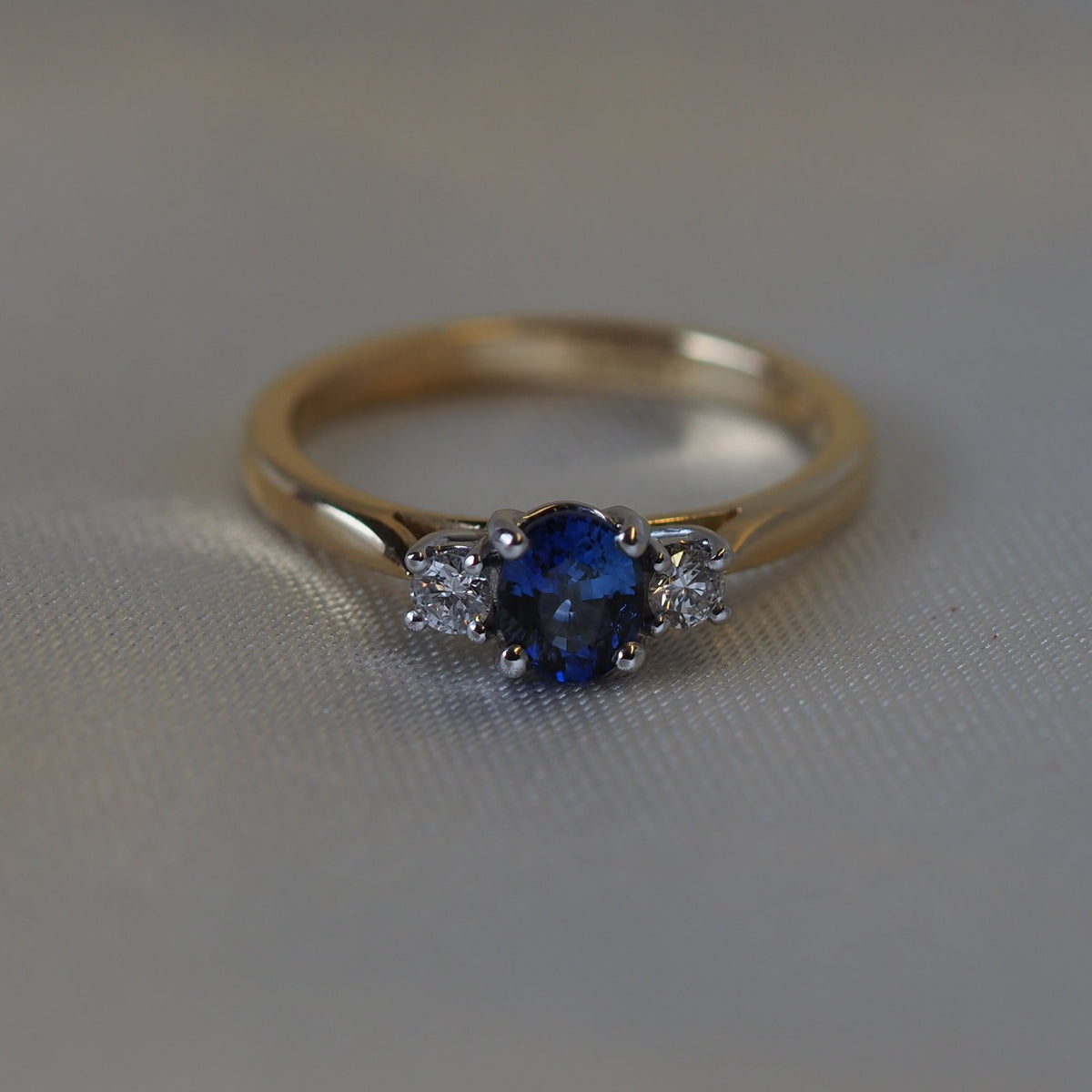 Ogden of Harrogate Jewellery Sapphire and Diamond Three-Stone Ring in 18ct Yellow Gold