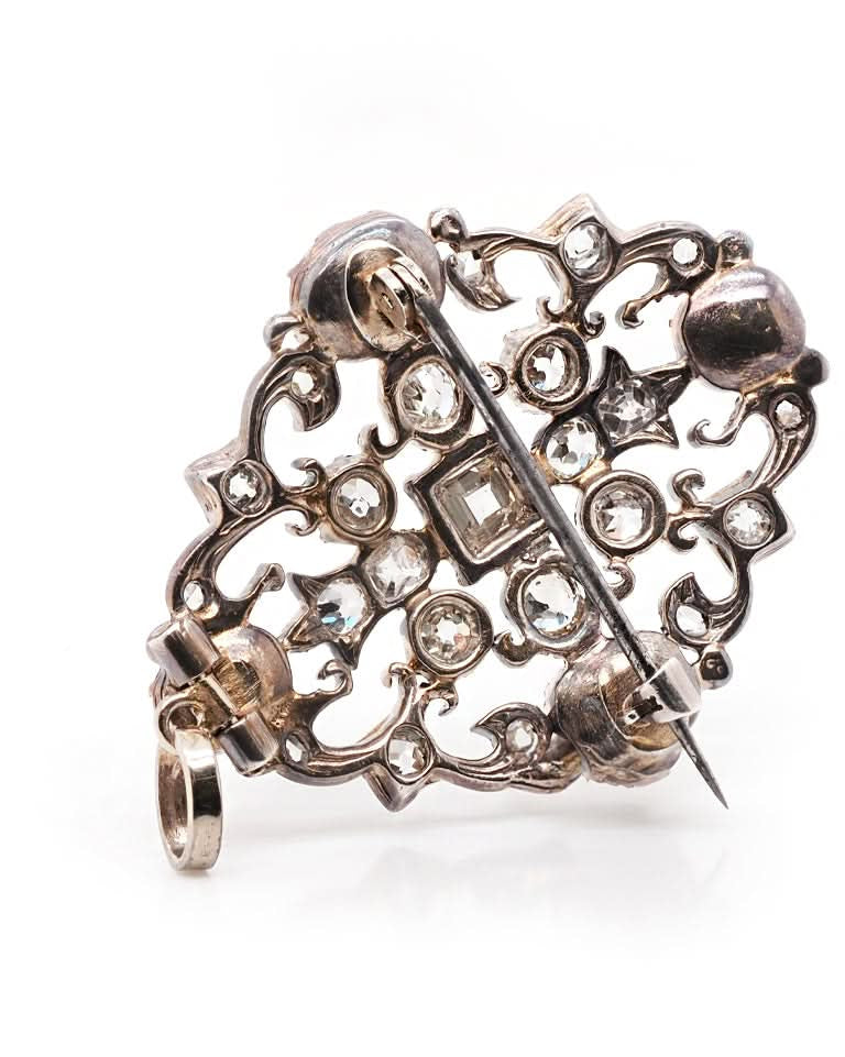 Ogden of Harrogate Jewellery Silver and 9ct Yellow Gold Georgian Red Stone and Diamond Set Brooch/Pendant