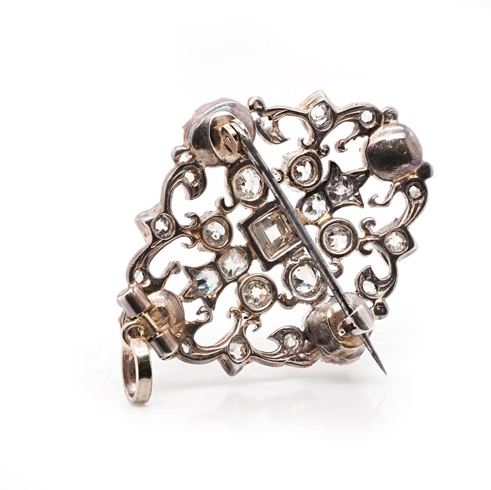 Ogden of Harrogate Jewellery Silver and 9ct Yellow Gold Georgian Red Stone and Diamond Set Brooch/Pendant