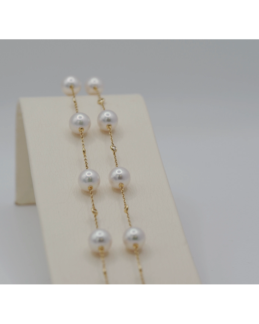 Ogden of Harrogate Jewellery Single Row of Diamond and Akoya Pearl Necklace on a 18k Yellow Gold Chain