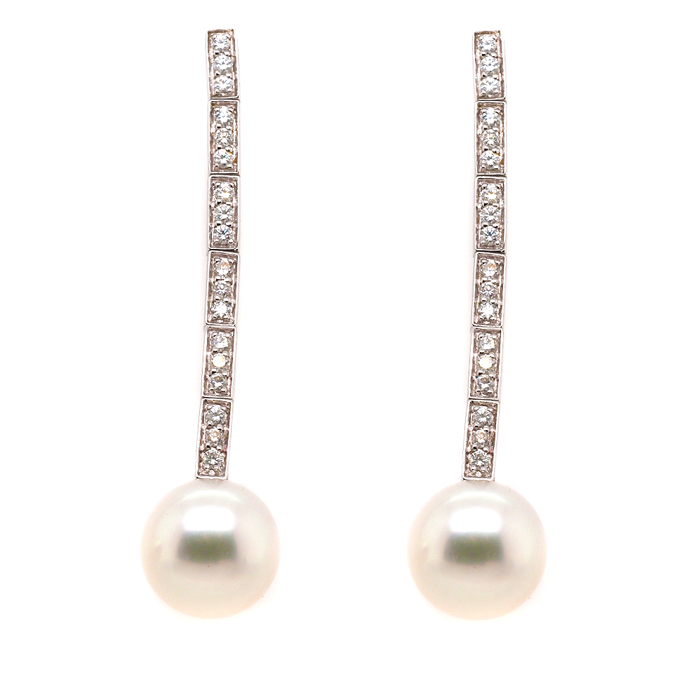 Ogden of Harrogate Jewellery South Sea Pearl & Diamond Earrings