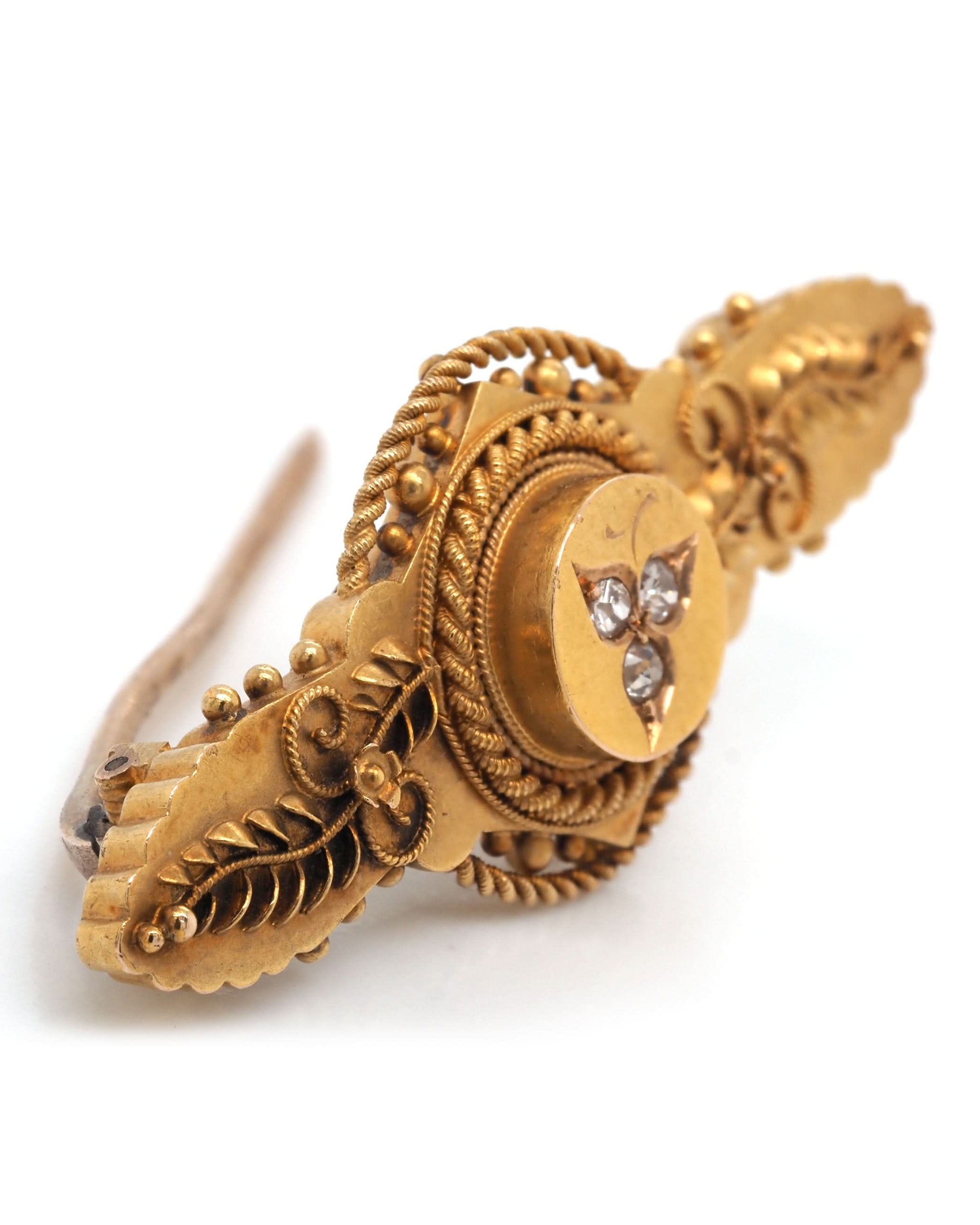 Ogden of Harrogate Jewellery Victorian 15ct Yellow Gold Diamond-Set Fancy Bar Brooch