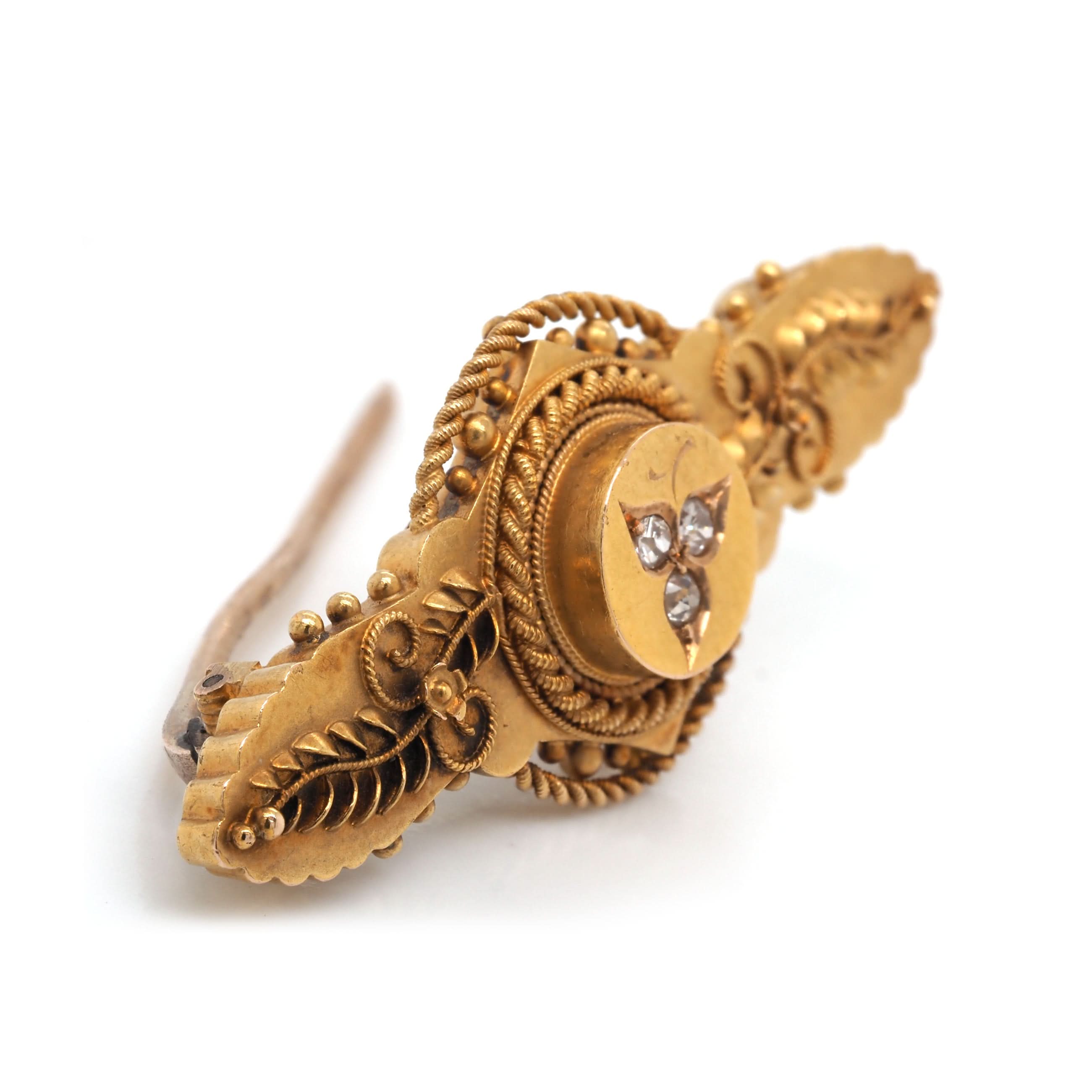 Ogden of Harrogate Jewellery Victorian 15ct Yellow Gold Diamond-Set Fancy Bar Brooch