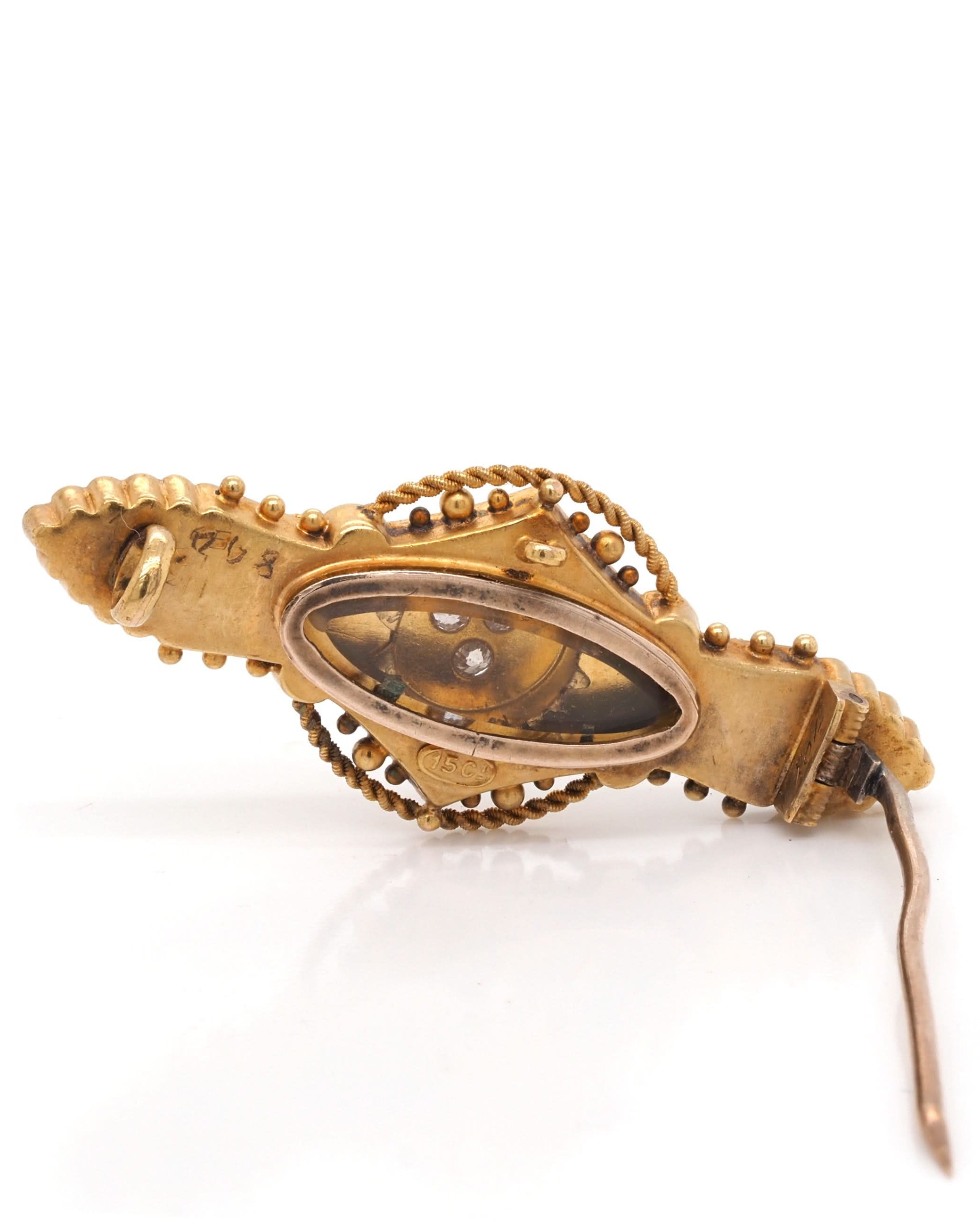 Ogden of Harrogate Jewellery Victorian 15ct Yellow Gold Diamond-Set Fancy Bar Brooch