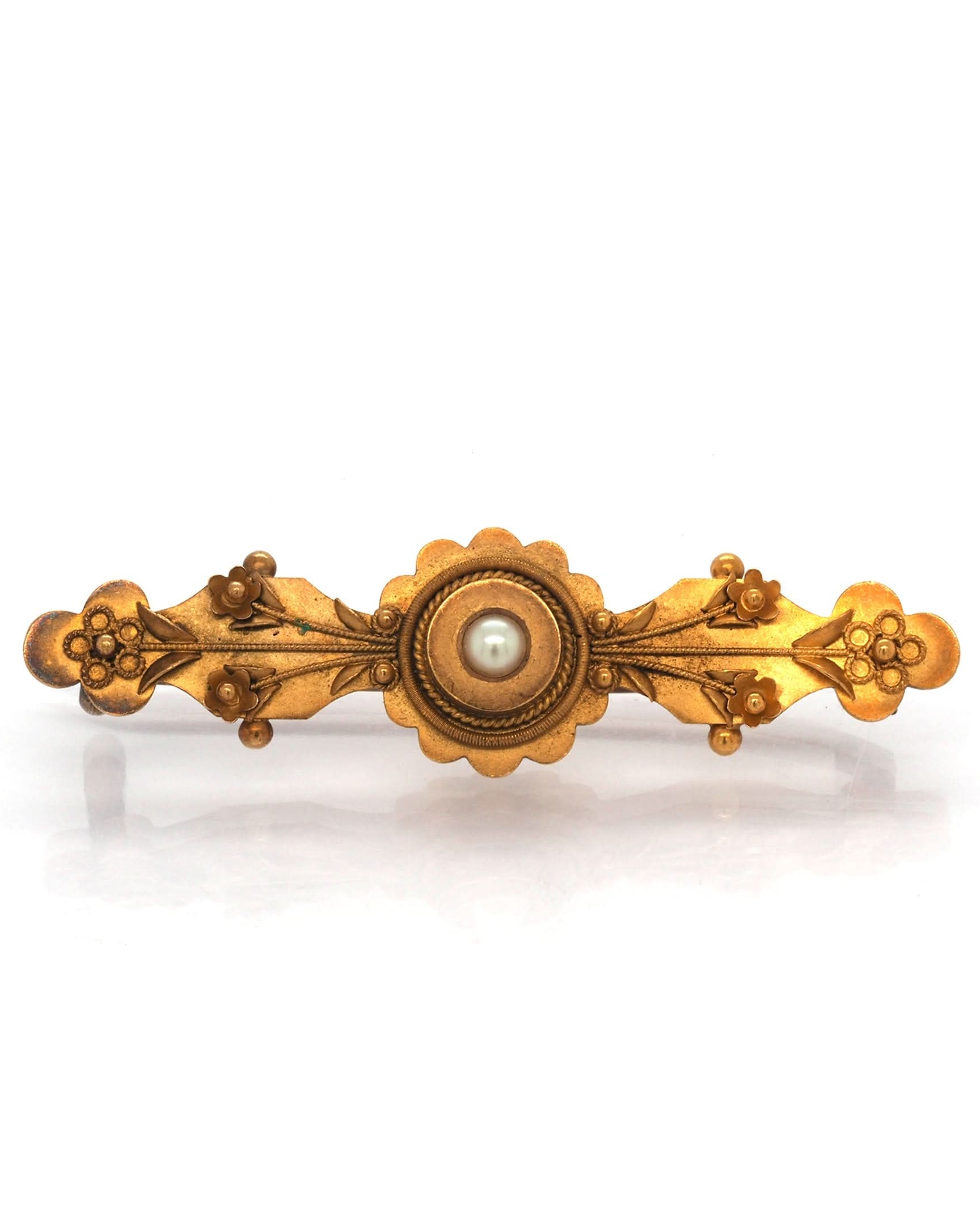 Ogden of Harrogate Jewellery Victorian 15ct Yellow Gold Floral Pearl Brooch
