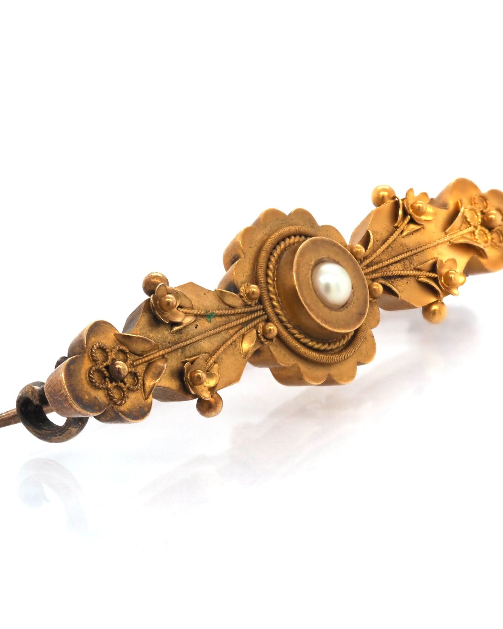 Ogden of Harrogate Jewellery Victorian 15ct Yellow Gold Floral Pearl Brooch