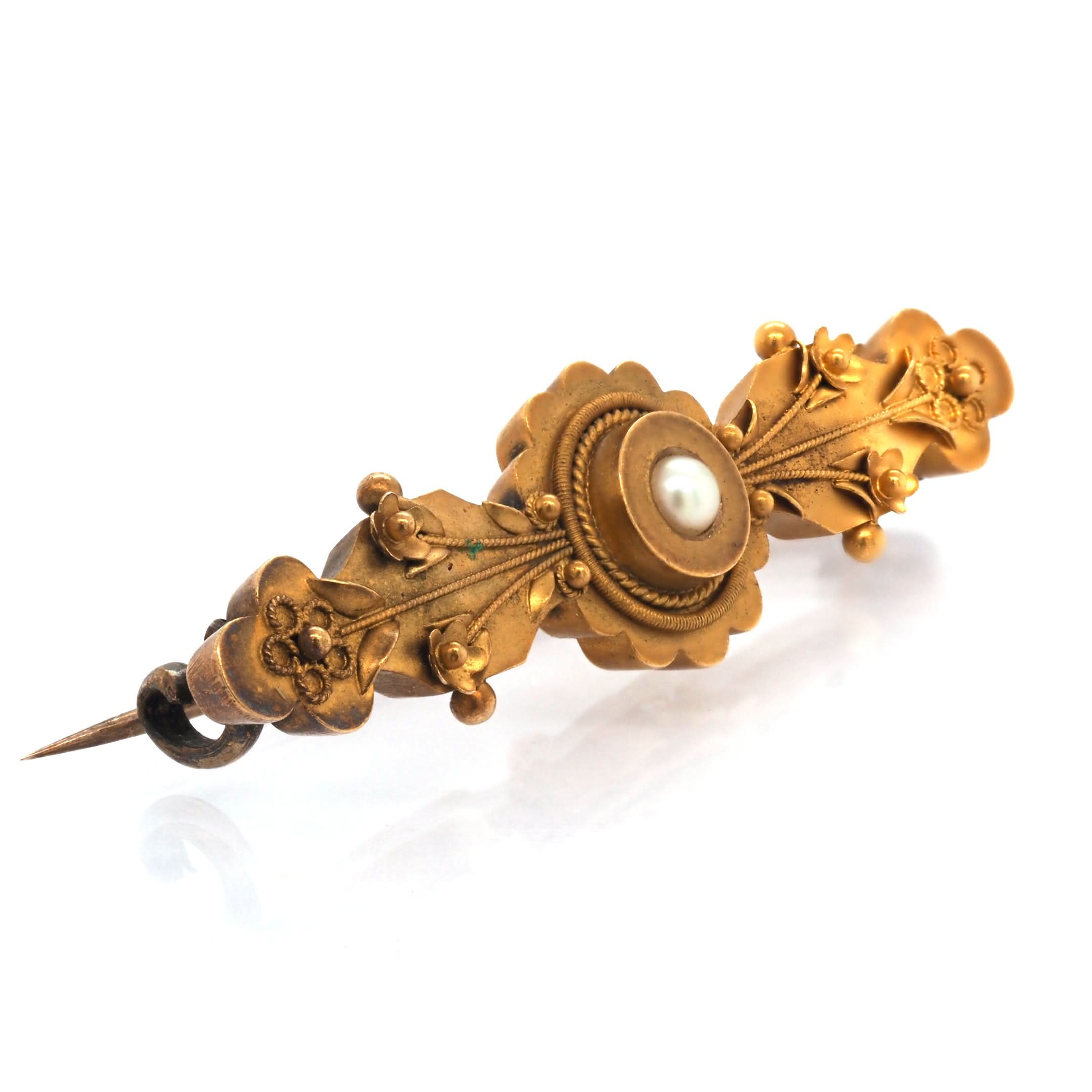 Ogden of Harrogate Jewellery Victorian 15ct Yellow Gold Floral Pearl Brooch