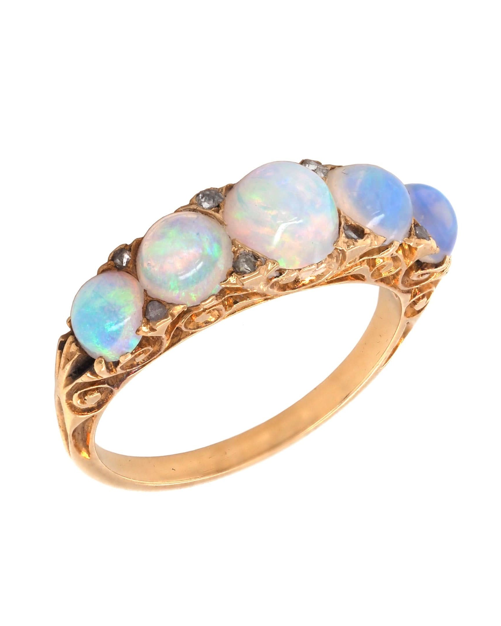 Ogden of Harrogate Jewellery Victorian 18ct Yellow Gold 5-Stone Graduated Opal Ring, c.1890