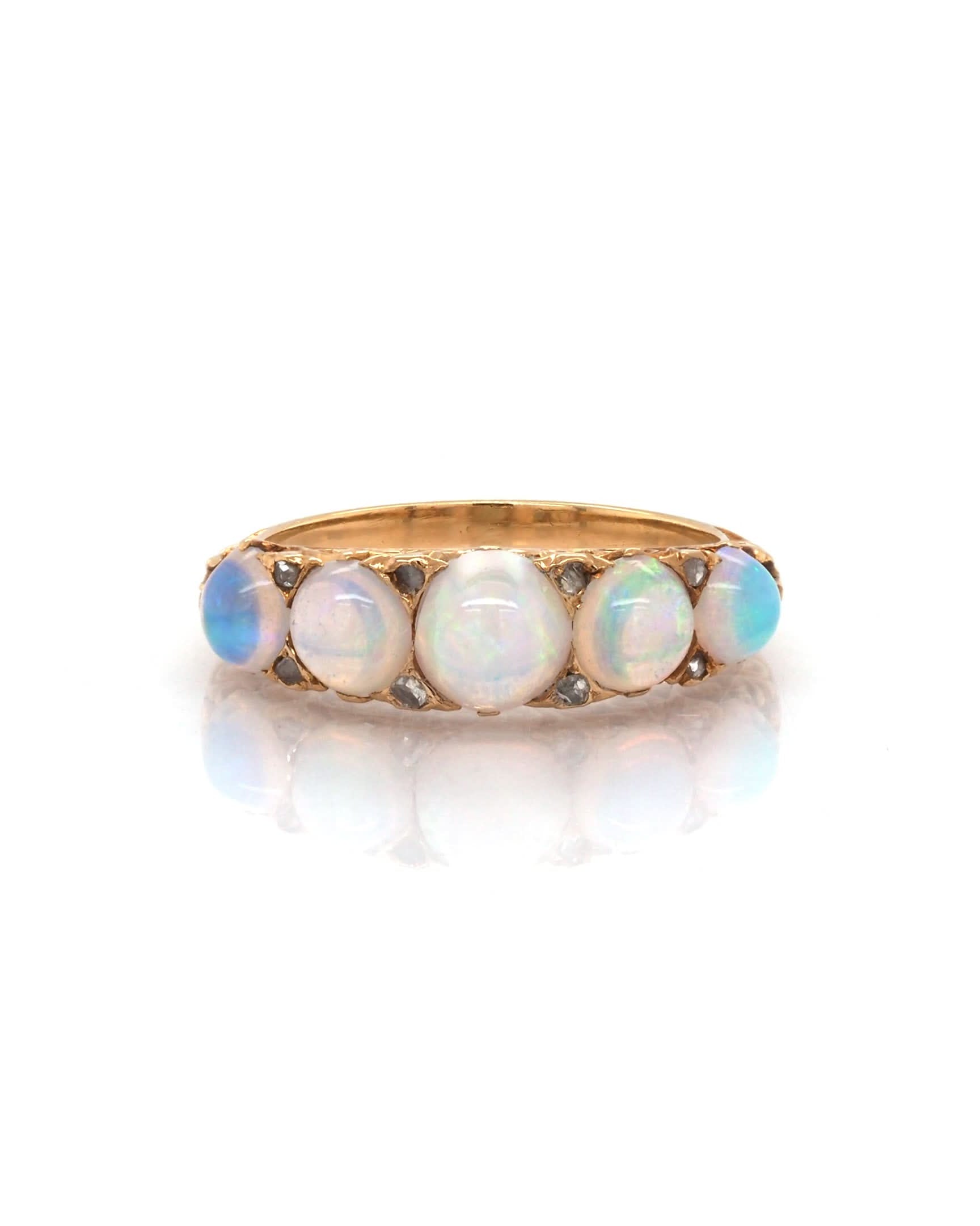 Ogden of Harrogate Jewellery Victorian 18ct Yellow Gold 5-Stone Graduated Opal Ring, c.1890