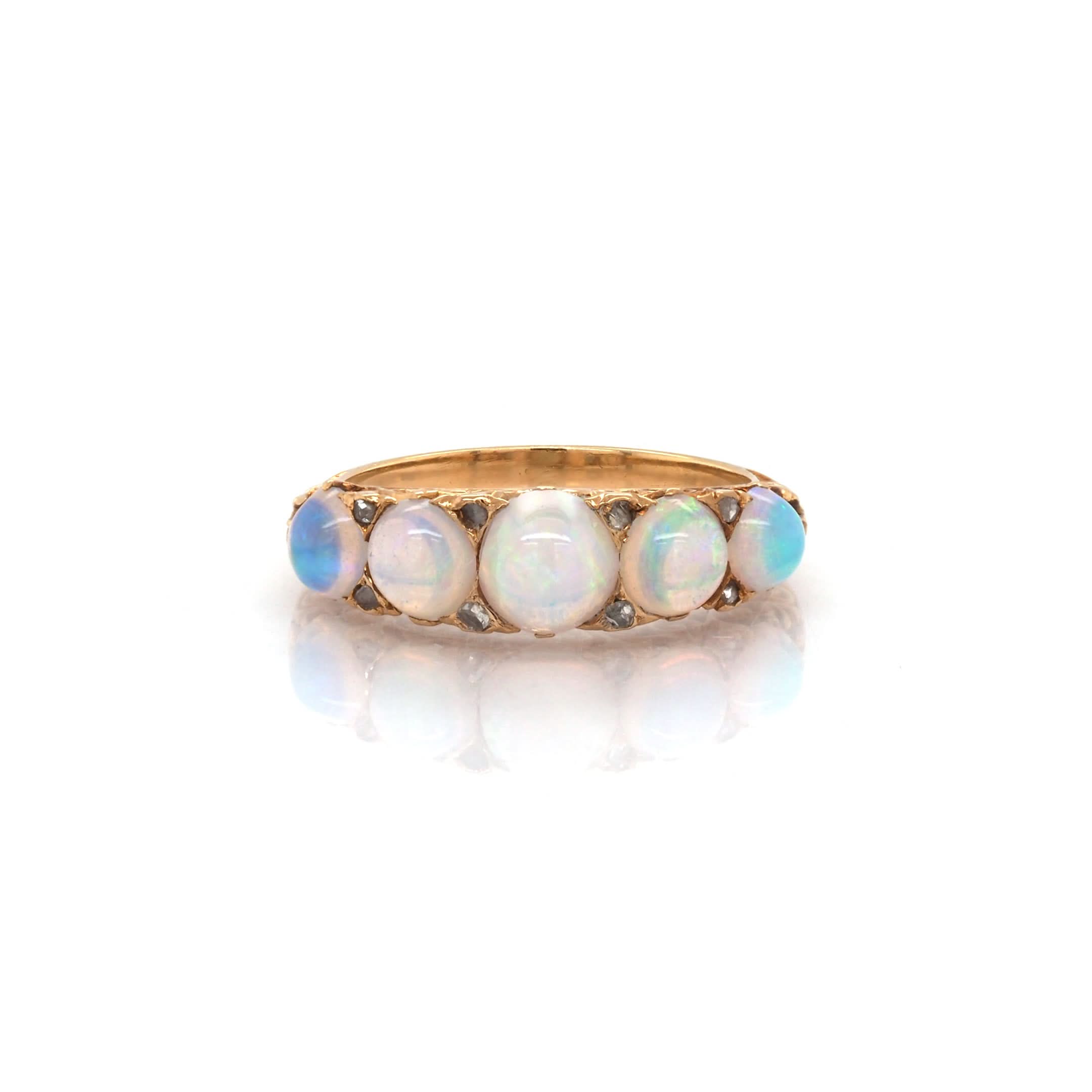 Ogden of Harrogate Jewellery Victorian 18ct Yellow Gold 5-Stone Graduated Opal Ring, c.1890