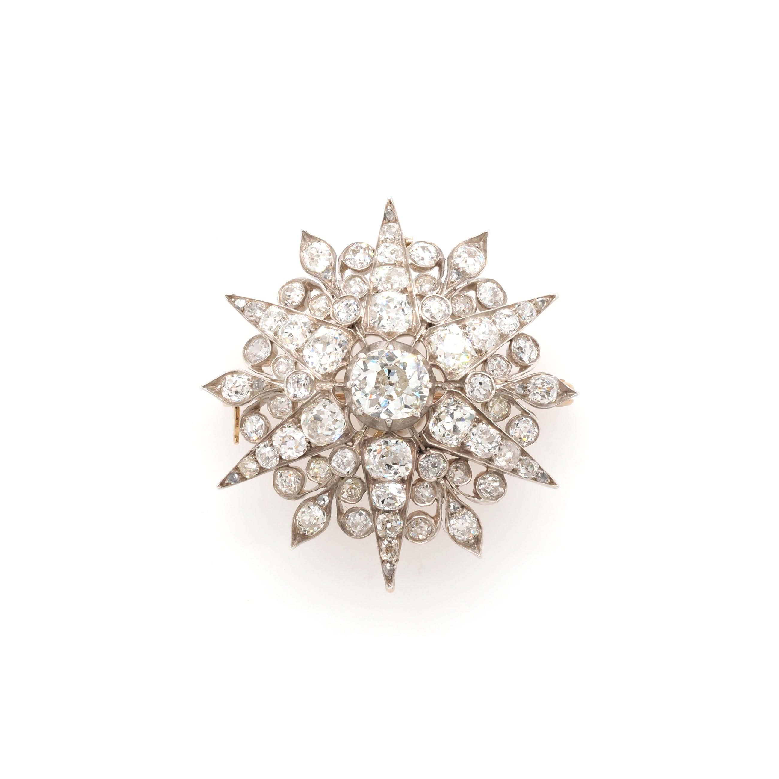 Ogden of Harrogate Jewellery Victorian 18ct Yellow Gold Diamond Star Brooch with Pendant Fitting