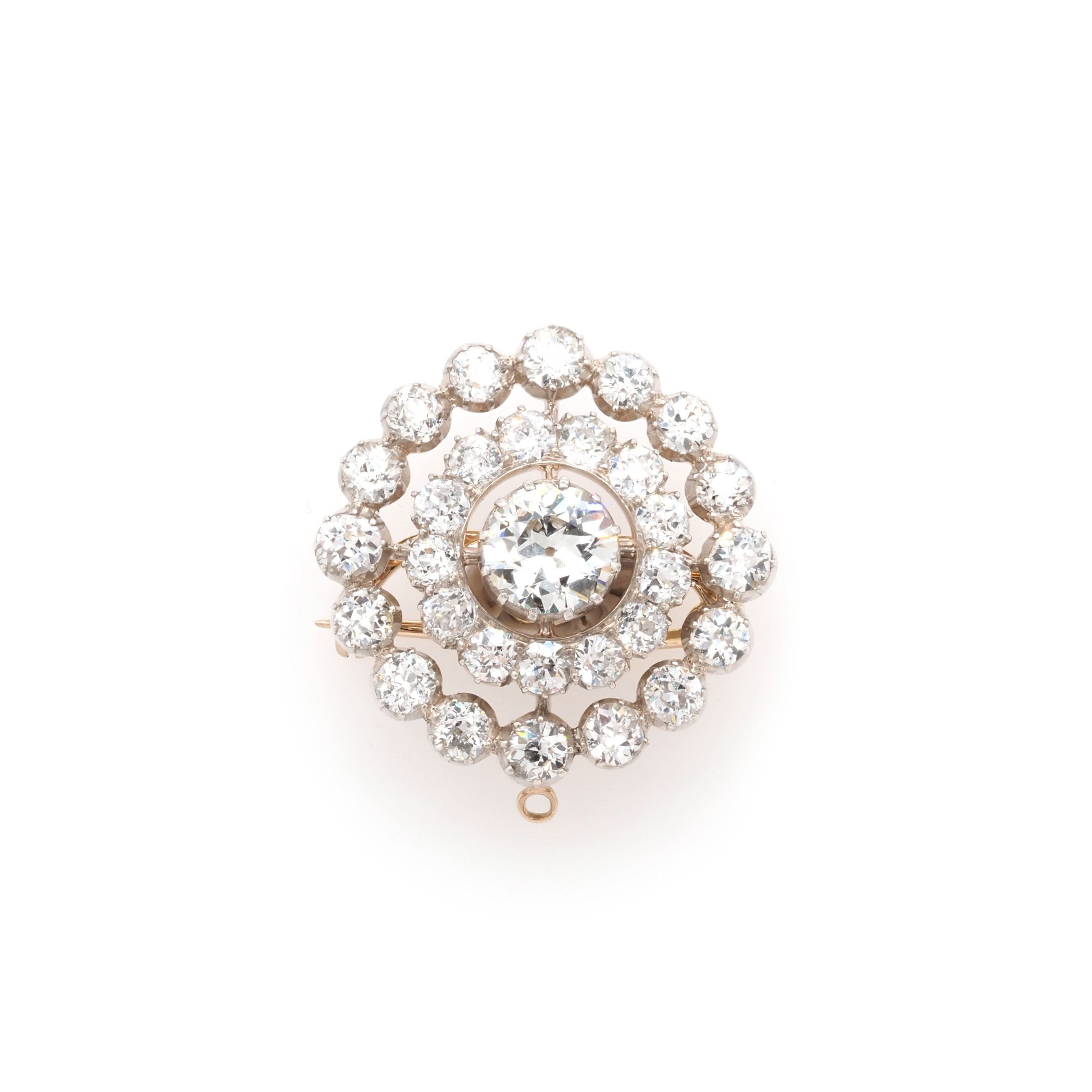 Ogden of Harrogate Jewellery Victorian 18ct Yellow Gold Diamond Target Brooch/Pendant