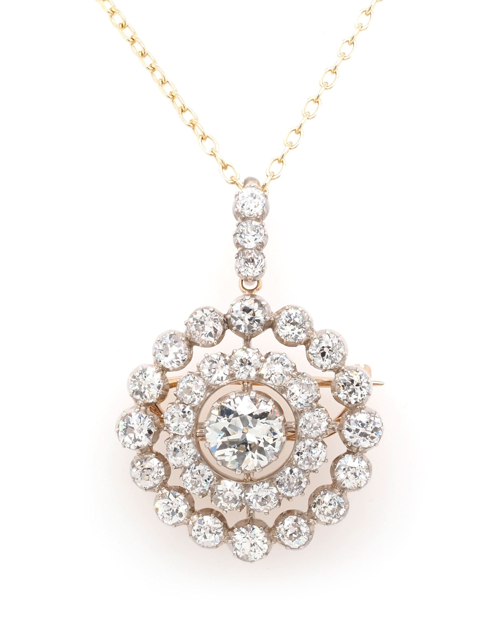 Ogden of Harrogate Jewellery Victorian 18ct Yellow Gold Diamond Target Brooch/Pendant