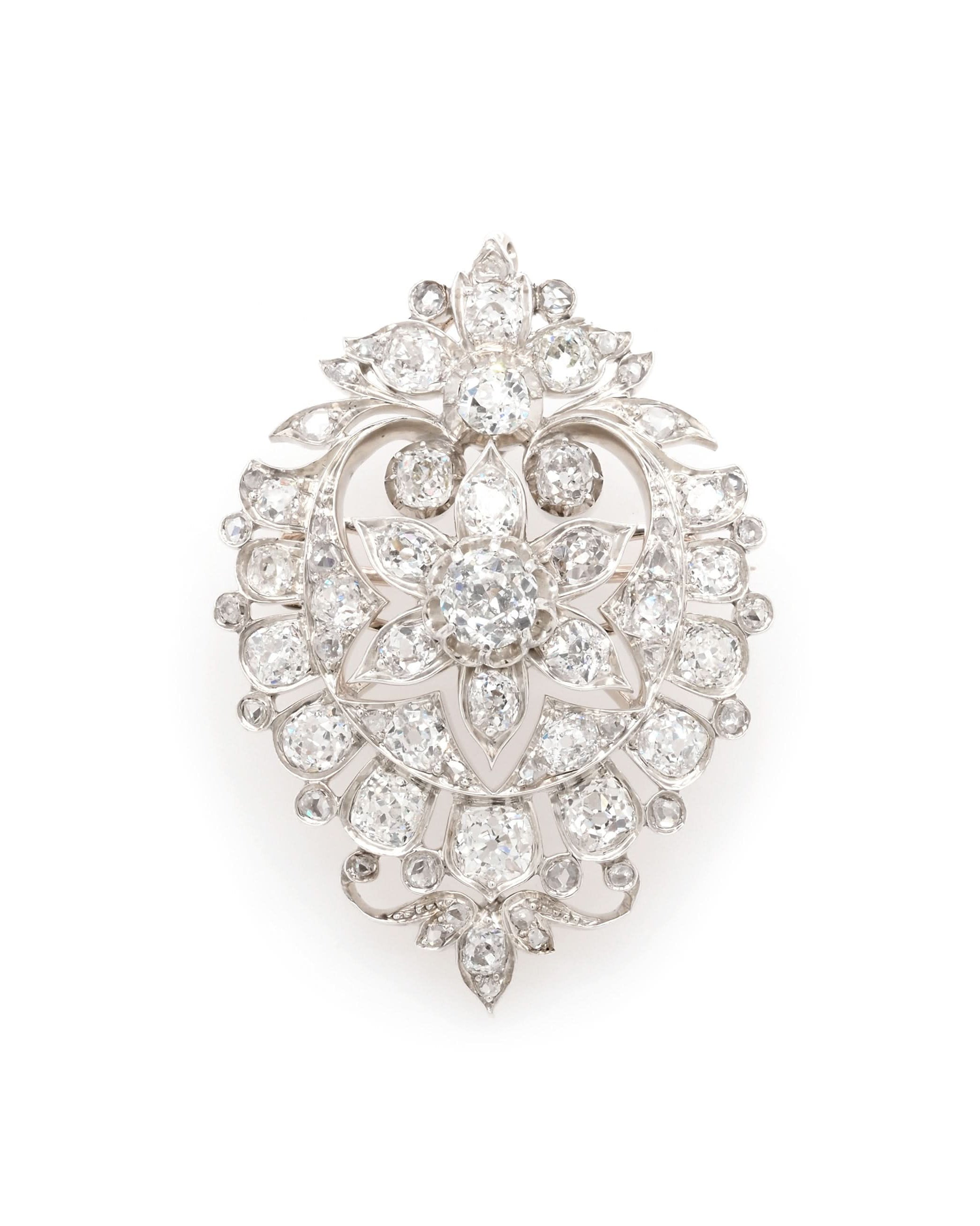 Ogden of Harrogate Jewellery Victorian Gold and Silver Diamond-Set Brooch with Fitted Box