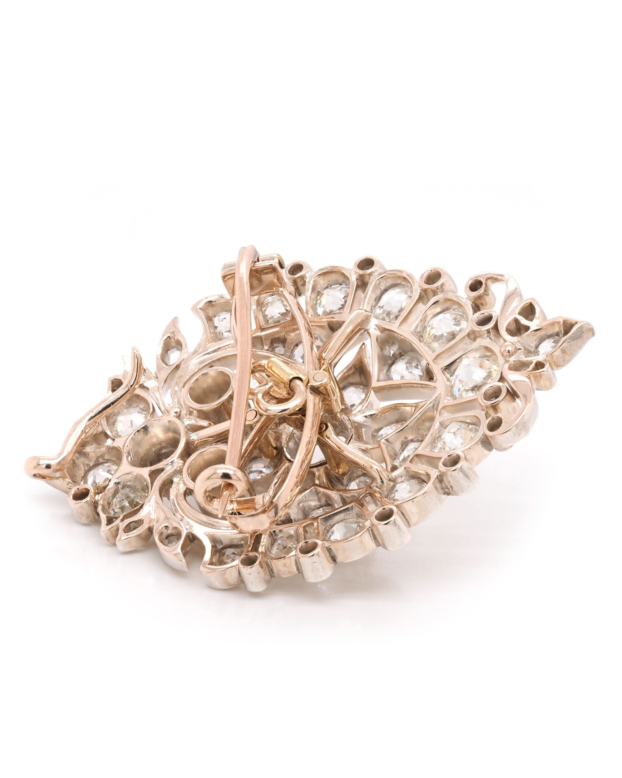 Ogden of Harrogate Jewellery Victorian Gold and Silver Diamond-Set Brooch with Fitted Box